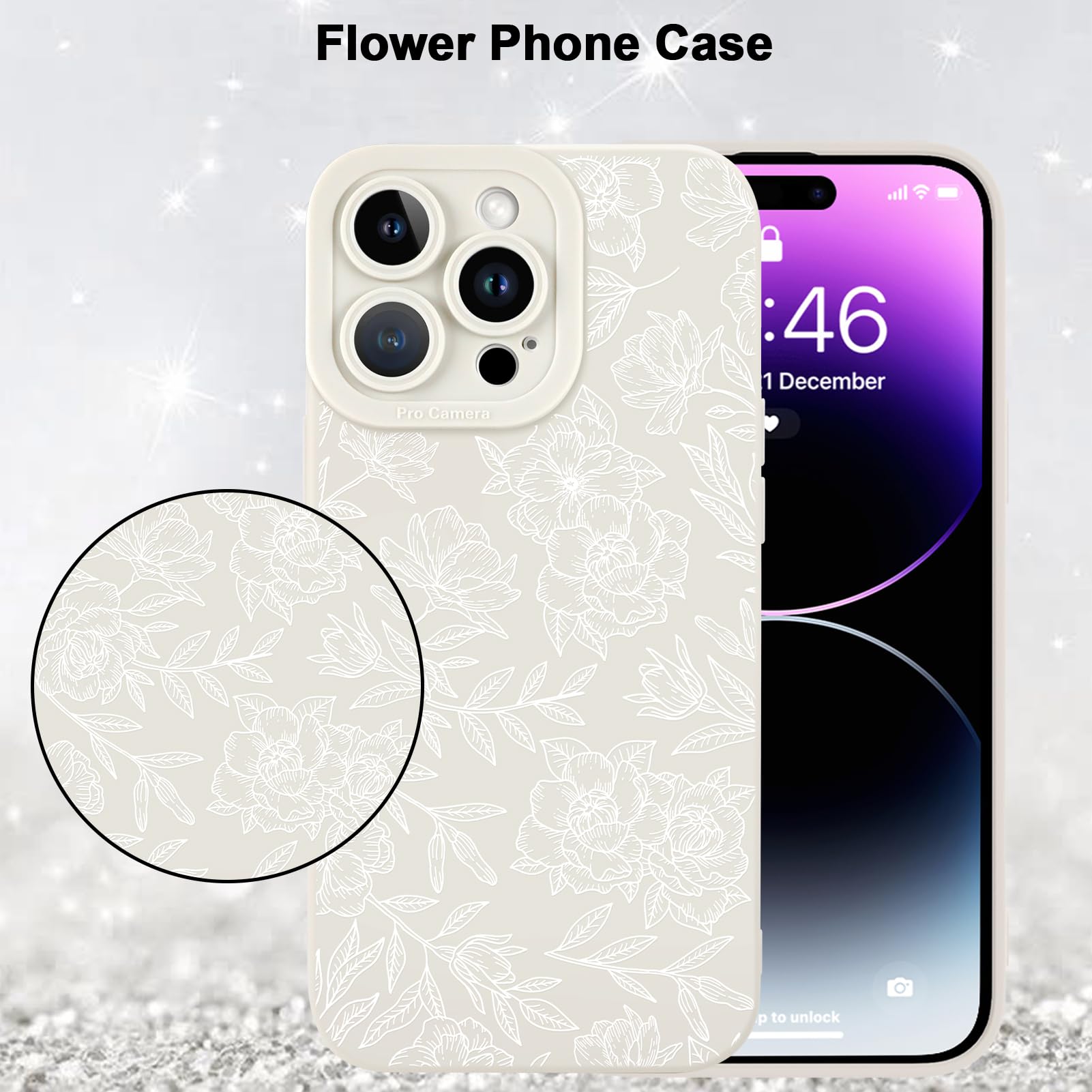 Foto 6 pulgar | Funda De Teléfono Mzelq Para Iphone 14 Pro Max De Silicona Con Estampado Floral Blanco - Venta Internacional.