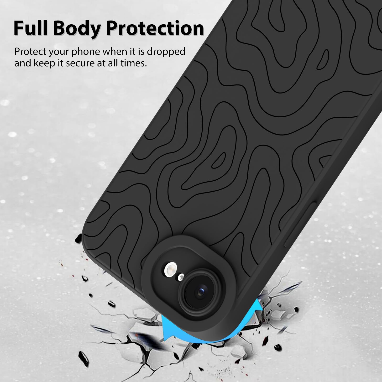 Foto 3 pulgar | Funda De Teléfono Mzelq Para Iphone 16e Silicone Wave Ripple Black - Venta Internacional.