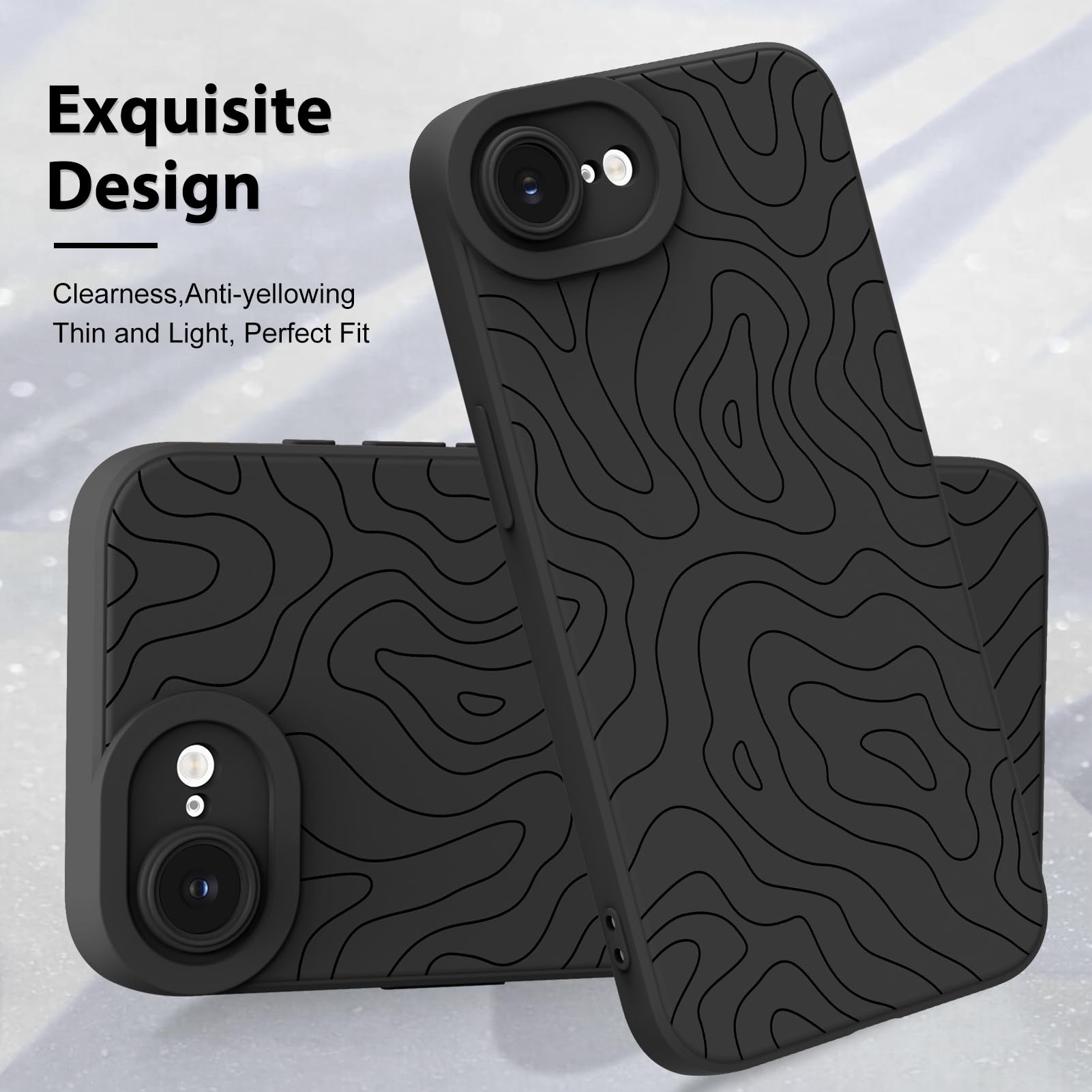 Foto 4 pulgar | Funda De Teléfono Mzelq Para Iphone 16e Silicone Wave Ripple Black - Venta Internacional.