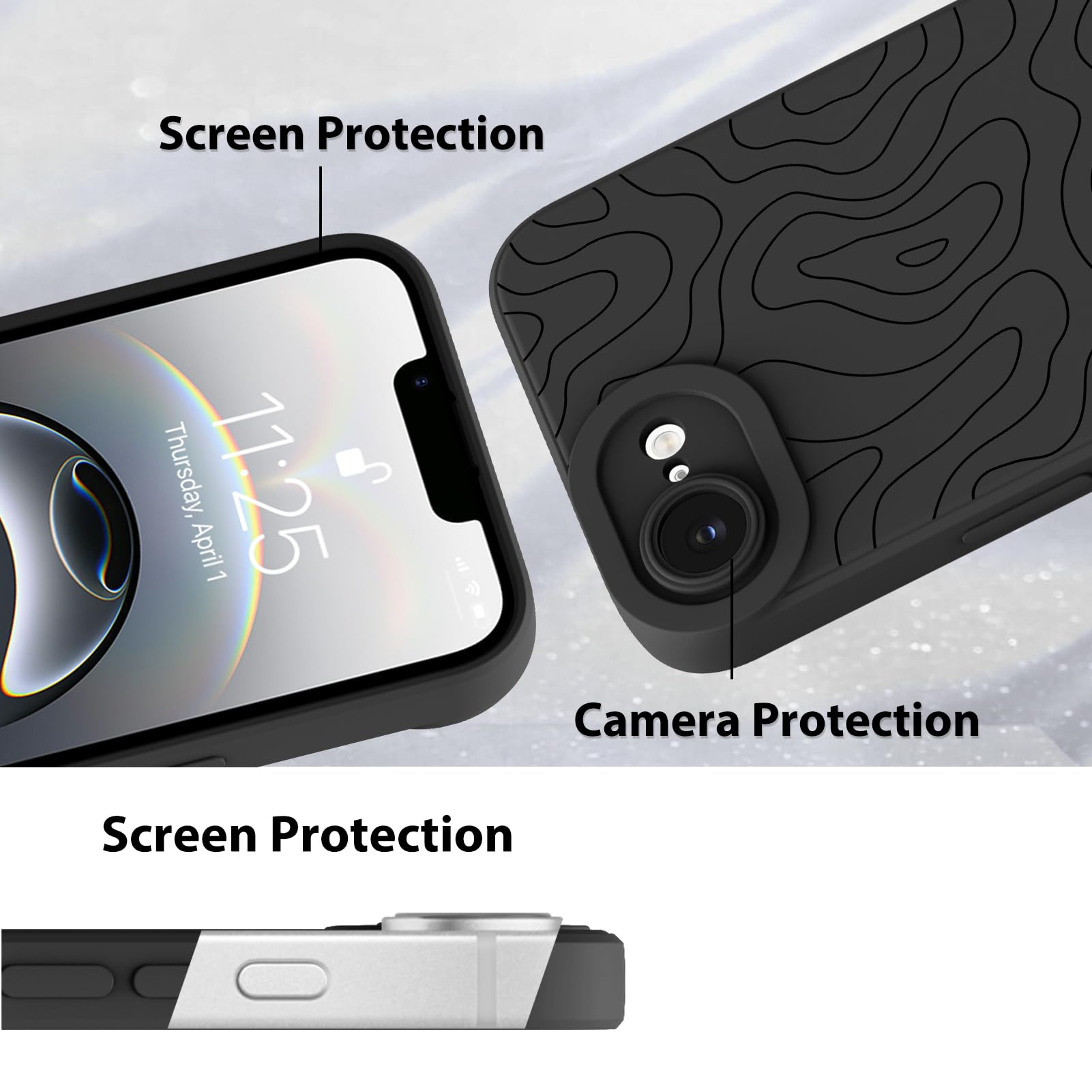 Foto 5 pulgar | Funda De Teléfono Mzelq Para Iphone 16e Silicone Wave Ripple Black - Venta Internacional.