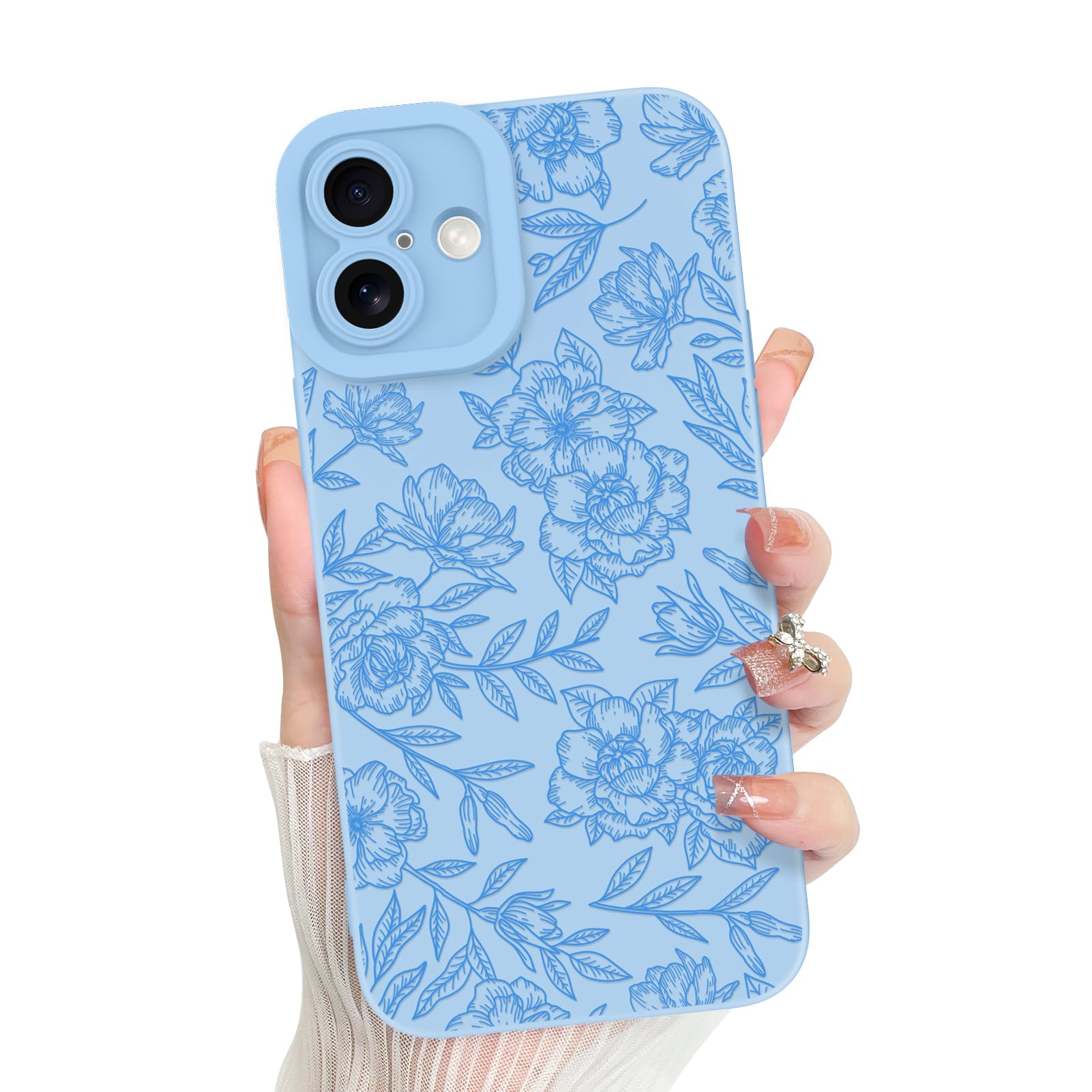 Foto 2 pulgar | Funda De Teléfono Mzelq Para Iphone 16, Silicona, Azul Floral - Venta Internacional.