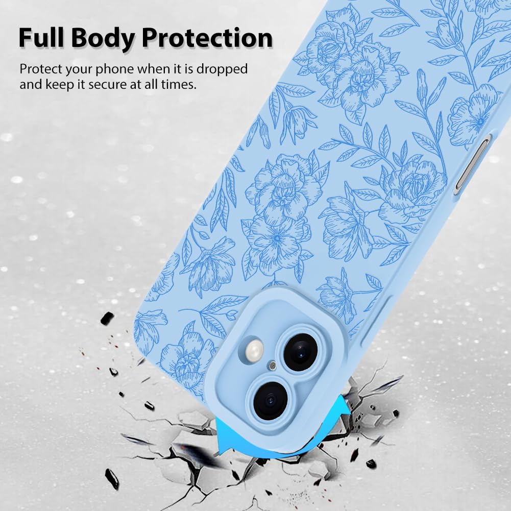 Foto 3 pulgar | Funda De Teléfono Mzelq Para Iphone 16, Silicona, Azul Floral - Venta Internacional.