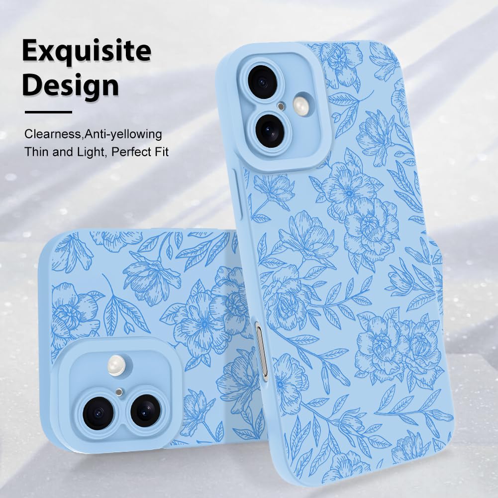 Foto 4 pulgar | Funda De Teléfono Mzelq Para Iphone 16, Silicona, Azul Floral - Venta Internacional.