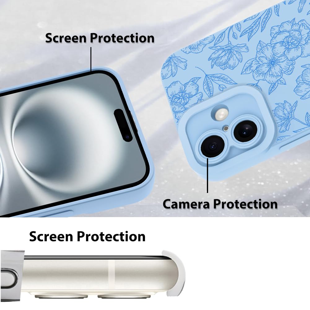 Foto 5 pulgar | Funda De Teléfono Mzelq Para Iphone 16, Silicona, Azul Floral - Venta Internacional.