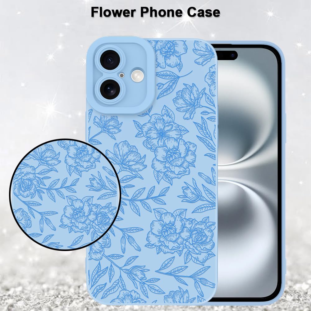 Foto 6 pulgar | Funda De Teléfono Mzelq Para Iphone 16, Silicona, Azul Floral - Venta Internacional.