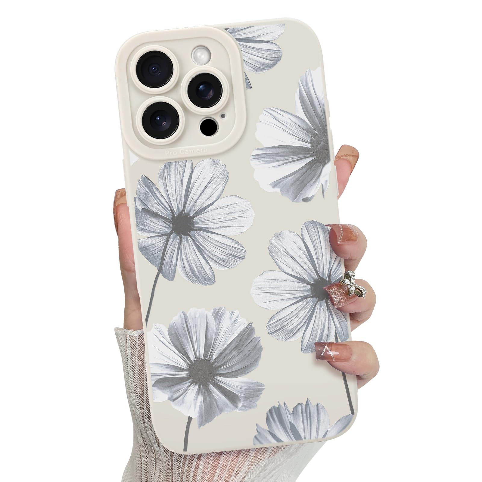 Funda De Teléfono Mzelq Para Iphone 16 Pro Max De Silicona Con Estampado Floral Blanco - Venta Internacional.