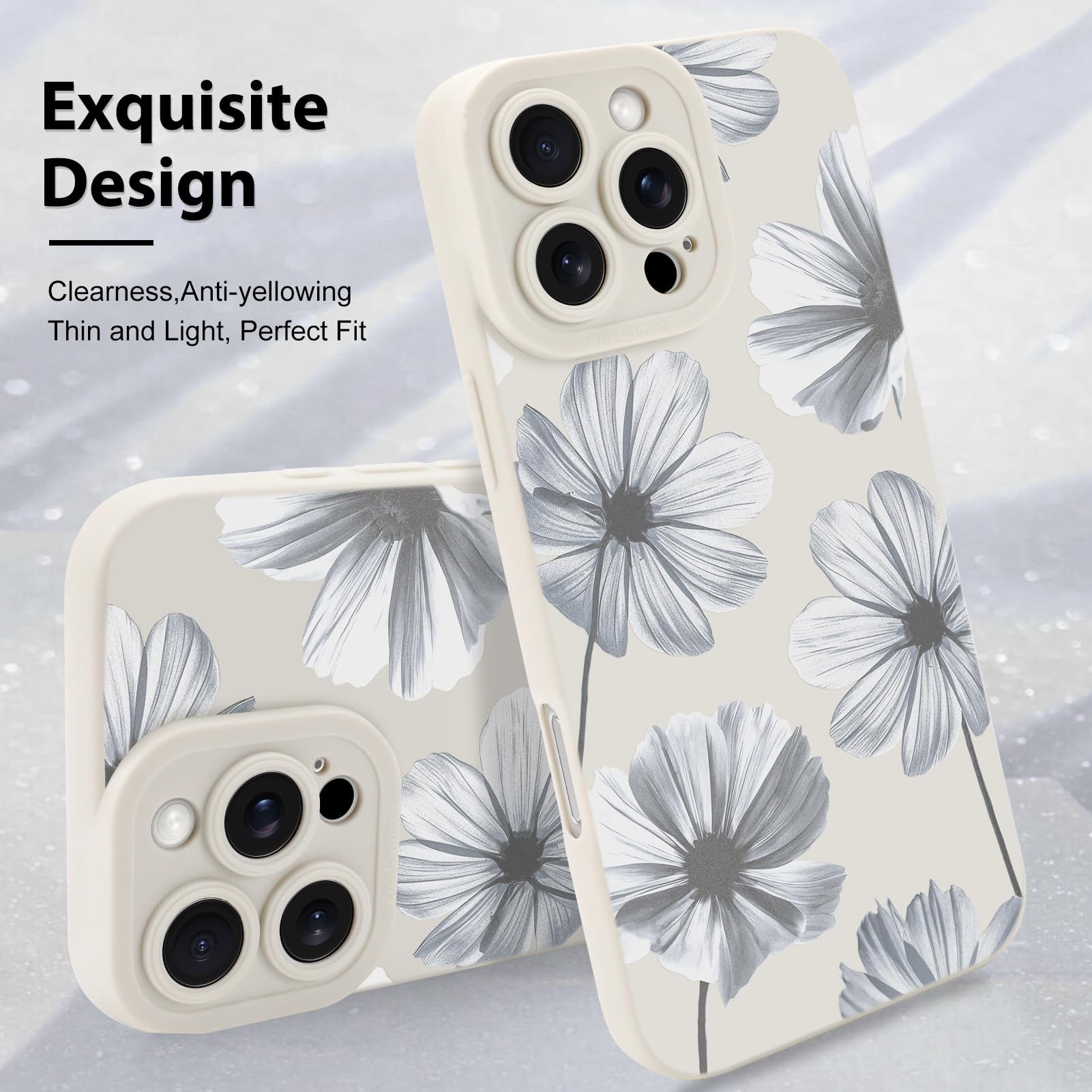 Foto 4 pulgar | Funda De Teléfono Mzelq Para Iphone 16 Pro Max De Silicona Con Estampado Floral Blanco - Venta Internacional.