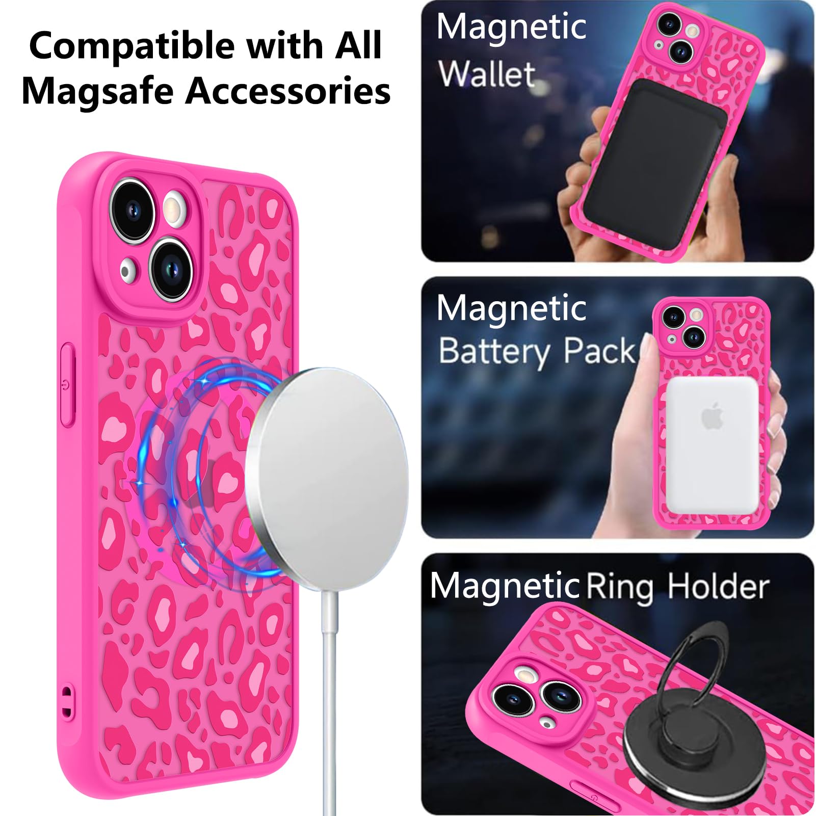 Foto 3 pulgar | Funda Kanghar Para Iphone 14 Plus Con Estampado De Leopardo Rosa Intenso - Venta Internacional.