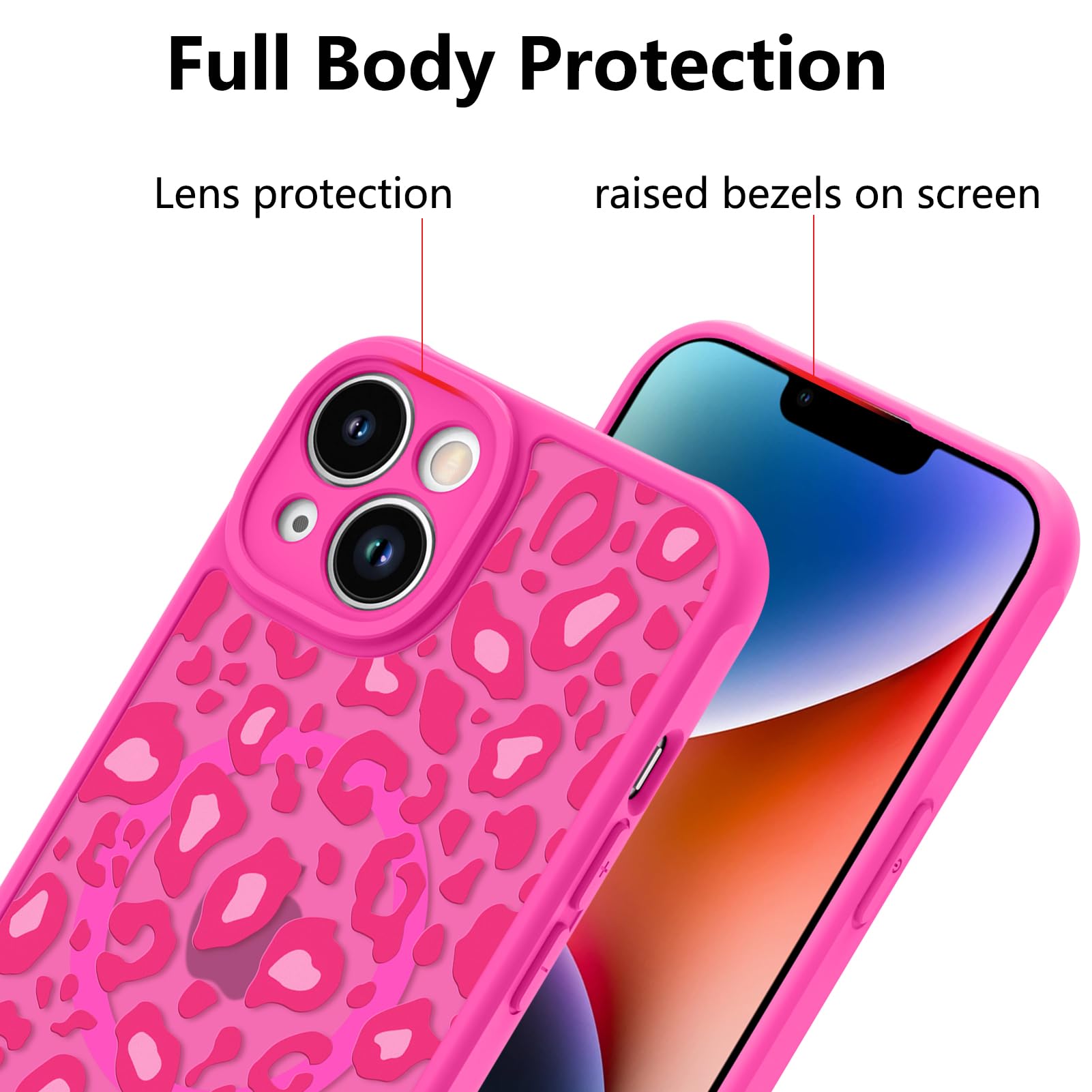 Foto 4 pulgar | Funda Kanghar Para Iphone 14 Plus Con Estampado De Leopardo Rosa Intenso - Venta Internacional.