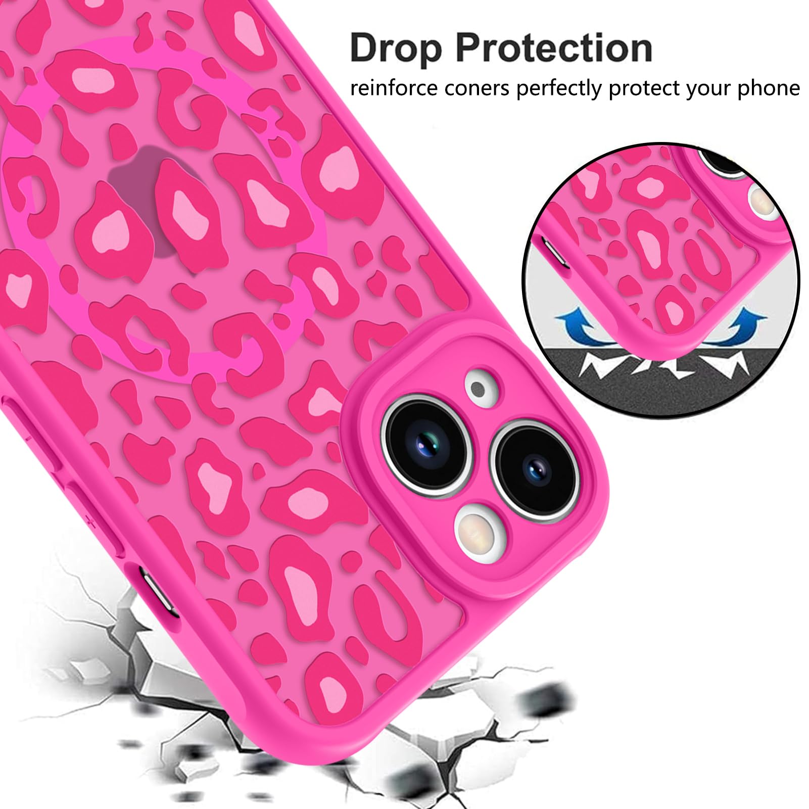 Foto 5 pulgar | Funda Kanghar Para Iphone 14 Plus Con Estampado De Leopardo Rosa Intenso - Venta Internacional.