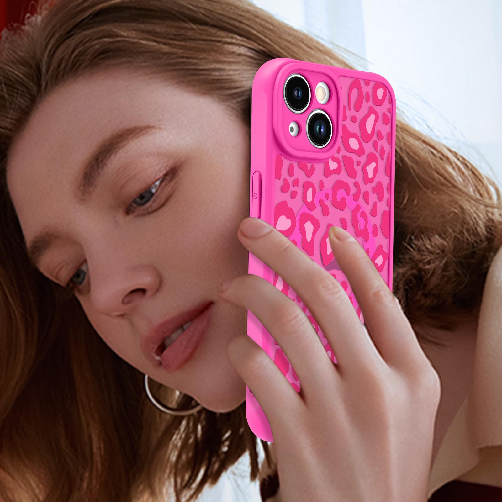 Foto 7 pulgar | Funda Kanghar Para Iphone 14 Plus Con Estampado De Leopardo Rosa Intenso - Venta Internacional.