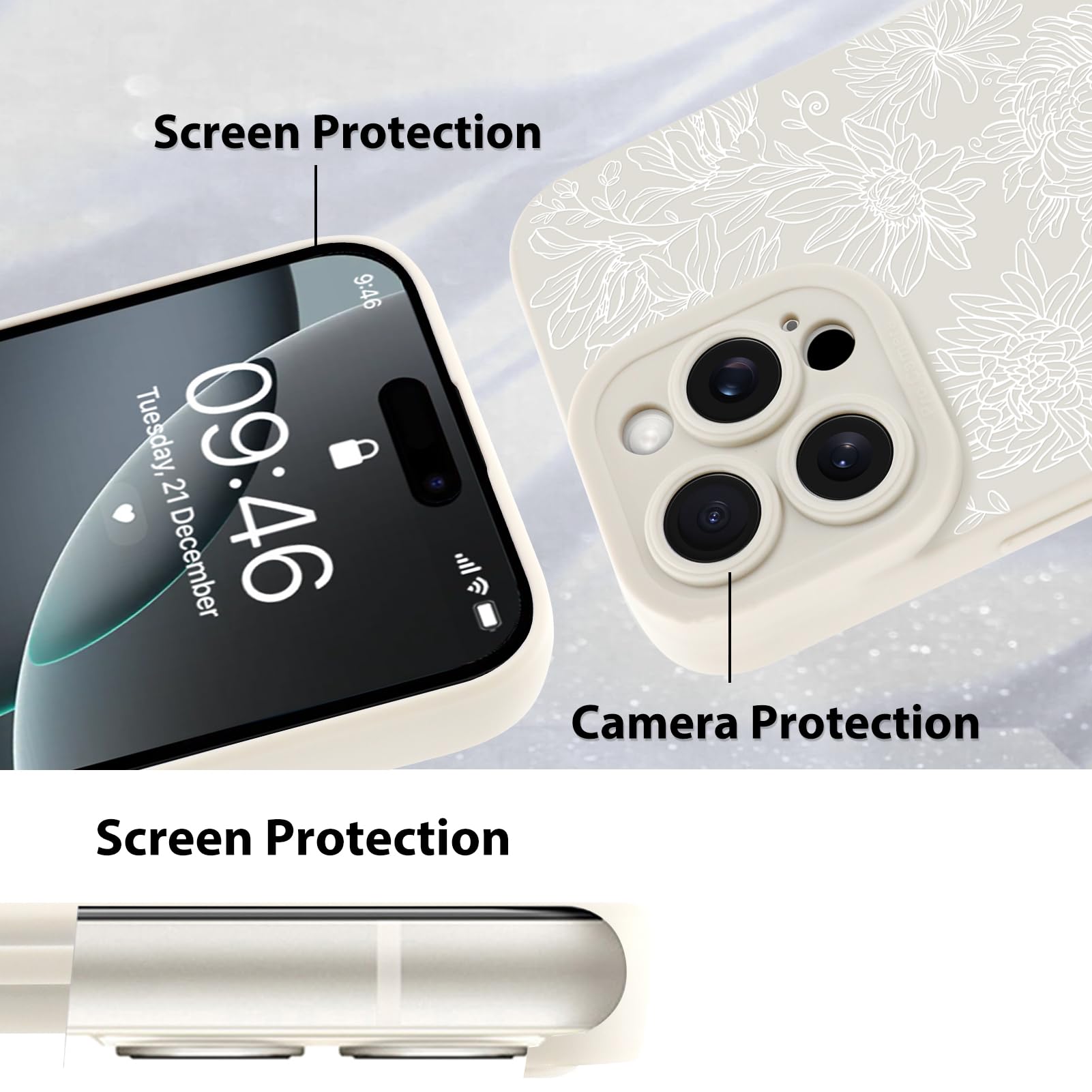Foto 5 pulgar | Funda De Teléfono Mzelq Para Iphone 16 Pro De Silicona Con Diseño Floral Y Girasol - Venta Internacional.