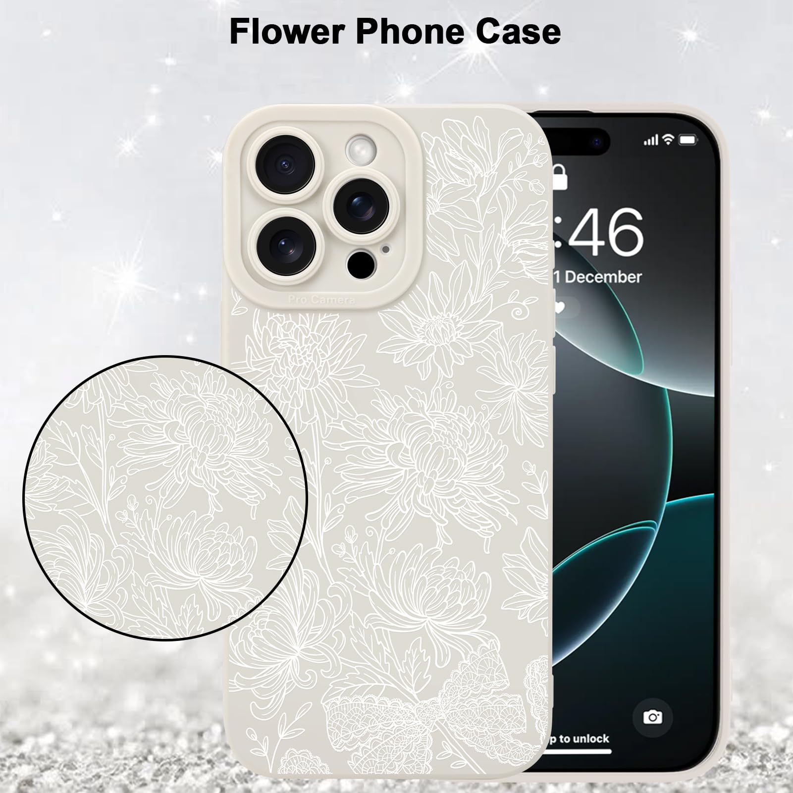 Foto 6 pulgar | Funda De Teléfono Mzelq Para Iphone 16 Pro De Silicona Con Diseño Floral Y Girasol - Venta Internacional.