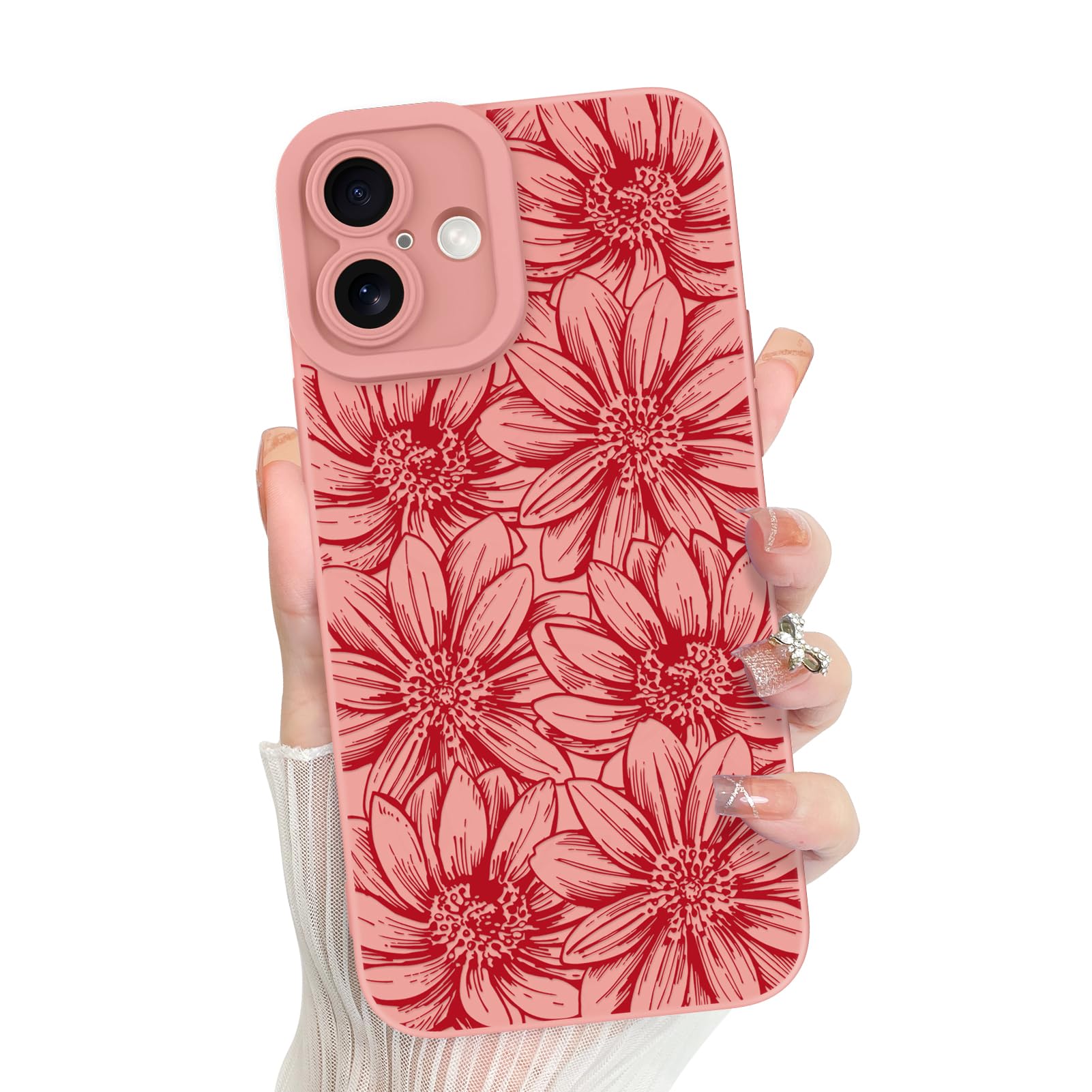 Foto 2 pulgar | Funda De Teléfono Mzelq Para Iphone 16 De Silicona Negra Con Estampado Floral - Venta Internacional.