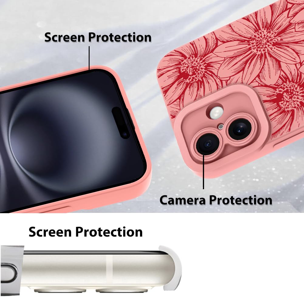 Foto 5 pulgar | Funda De Teléfono Mzelq Para Iphone 16 De Silicona Negra Con Estampado Floral - Venta Internacional.
