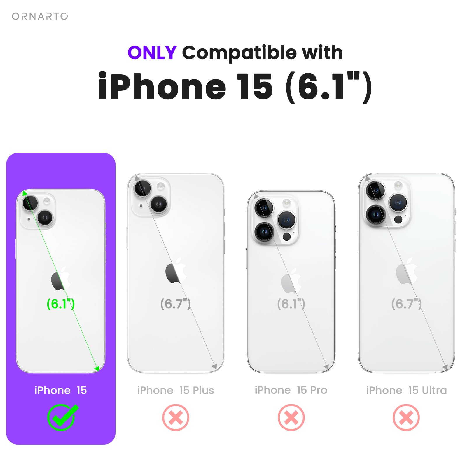 Foto 2 | Funda De Teléfono Ornarto Compatible Con Iphone 15 6.1 Periwinkle - Venta Internacional.