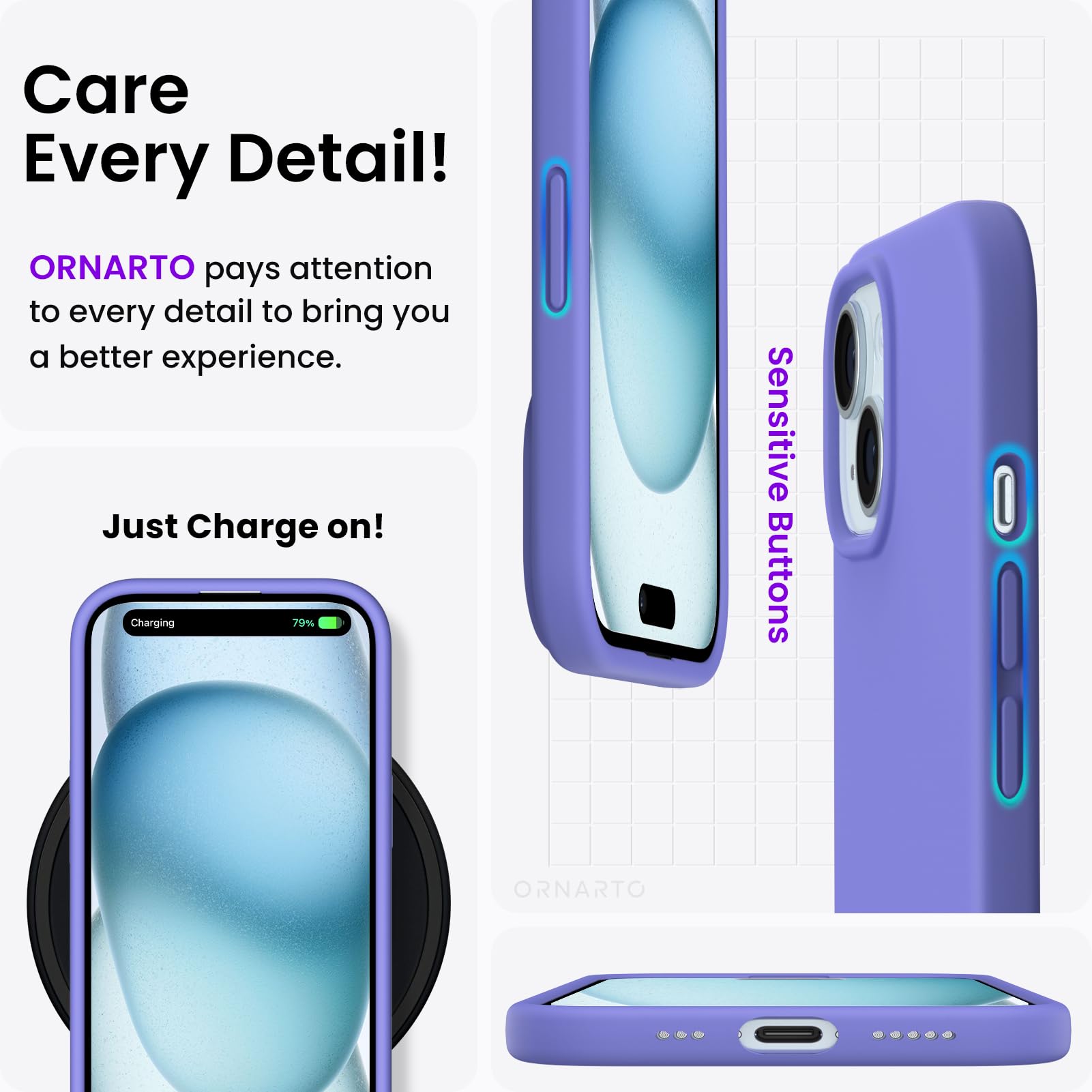 Foto 5 | Funda De Teléfono Ornarto Compatible Con Iphone 15 6.1 Periwinkle - Venta Internacional.