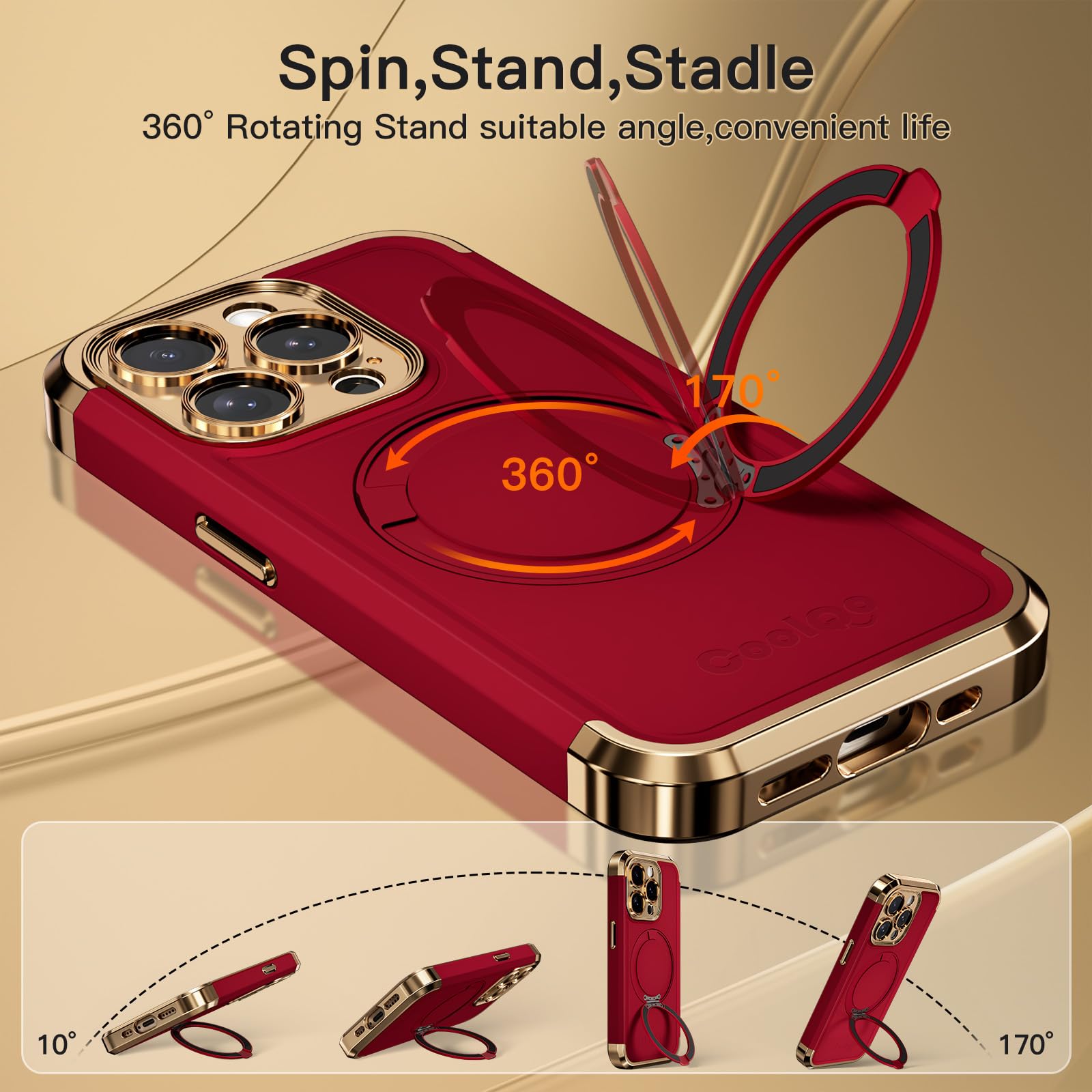Foto 4 pulgar | Funda Coolqo Para Iphone 15 Pro Max Con Soporte Magnético, Color Rojo - Venta Internacional.