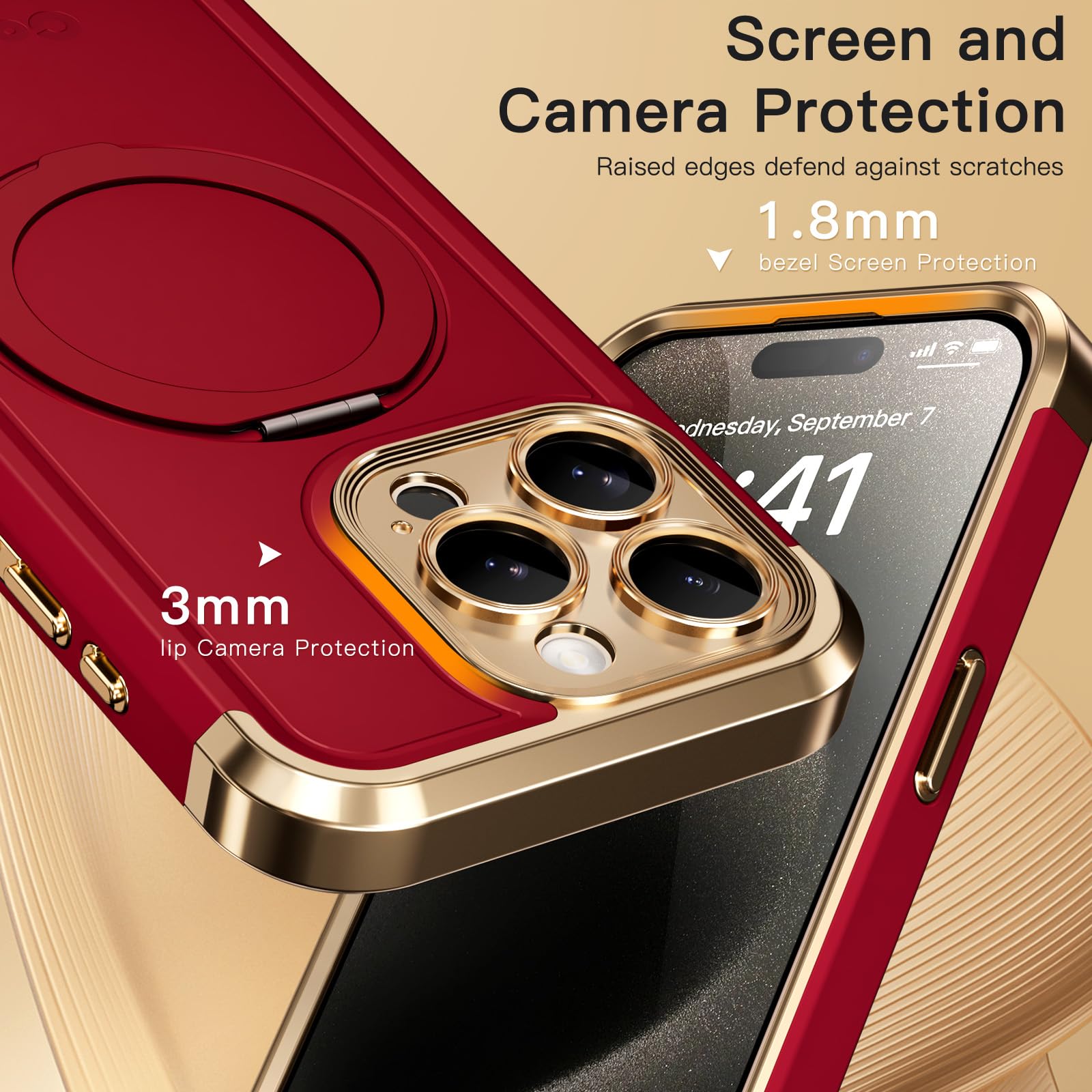 Foto 7 pulgar | Funda Coolqo Para Iphone 15 Pro Max Con Soporte Magnético, Color Rojo - Venta Internacional.