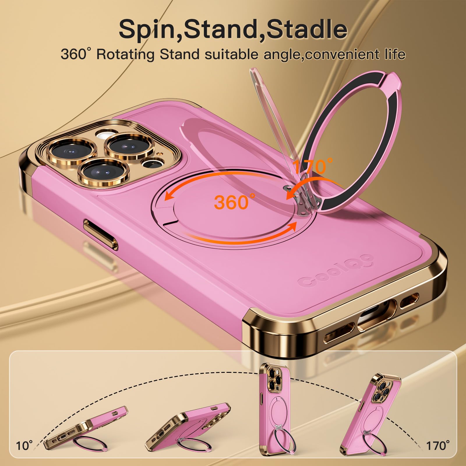 Foto 4 pulgar | Funda Coolqo Para Iphone 15 Pro Max Con Soporte Magnético, Color Rosa - Venta Internacional.