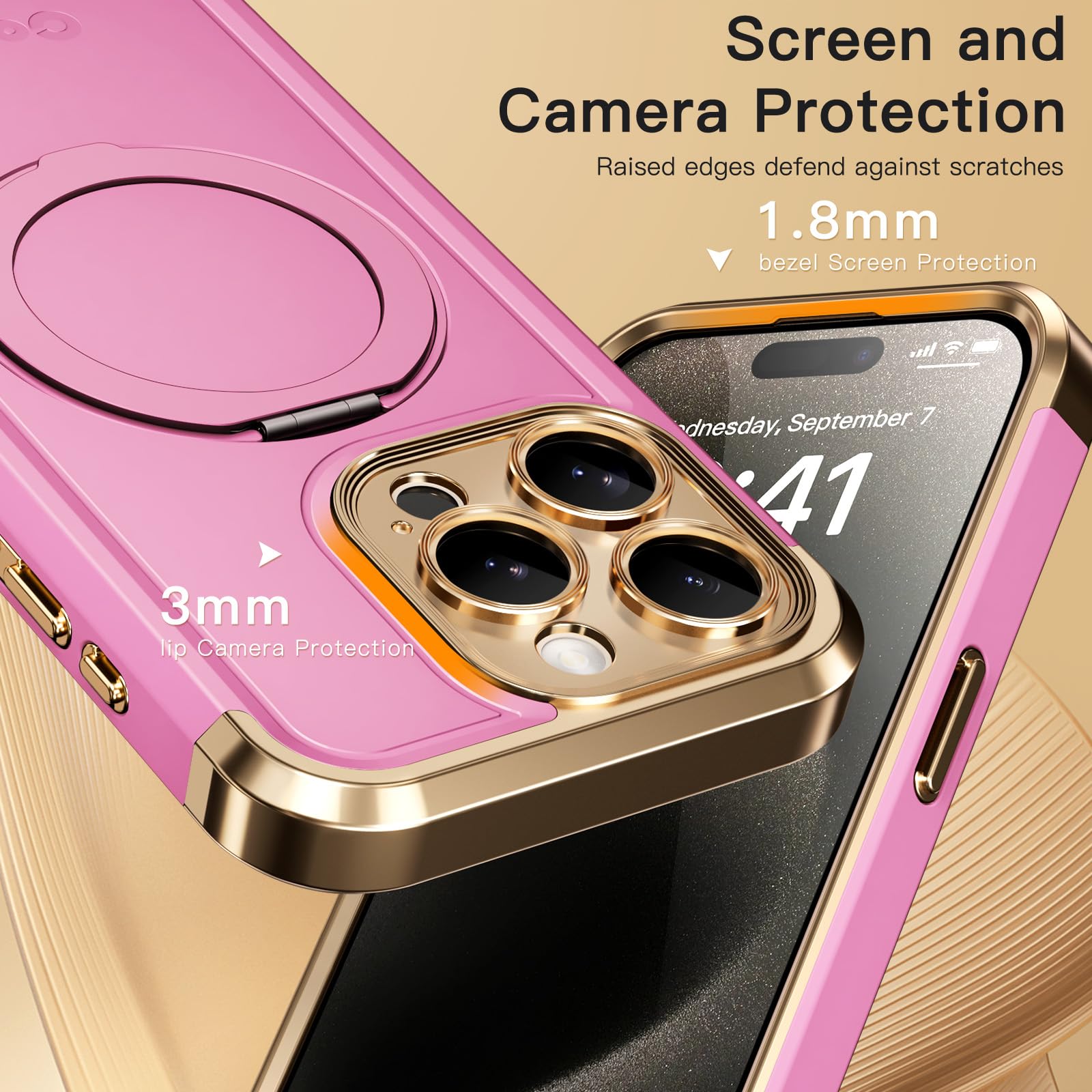 Foto 7 pulgar | Funda Coolqo Para Iphone 15 Pro Max Con Soporte Magnético, Color Rosa - Venta Internacional.