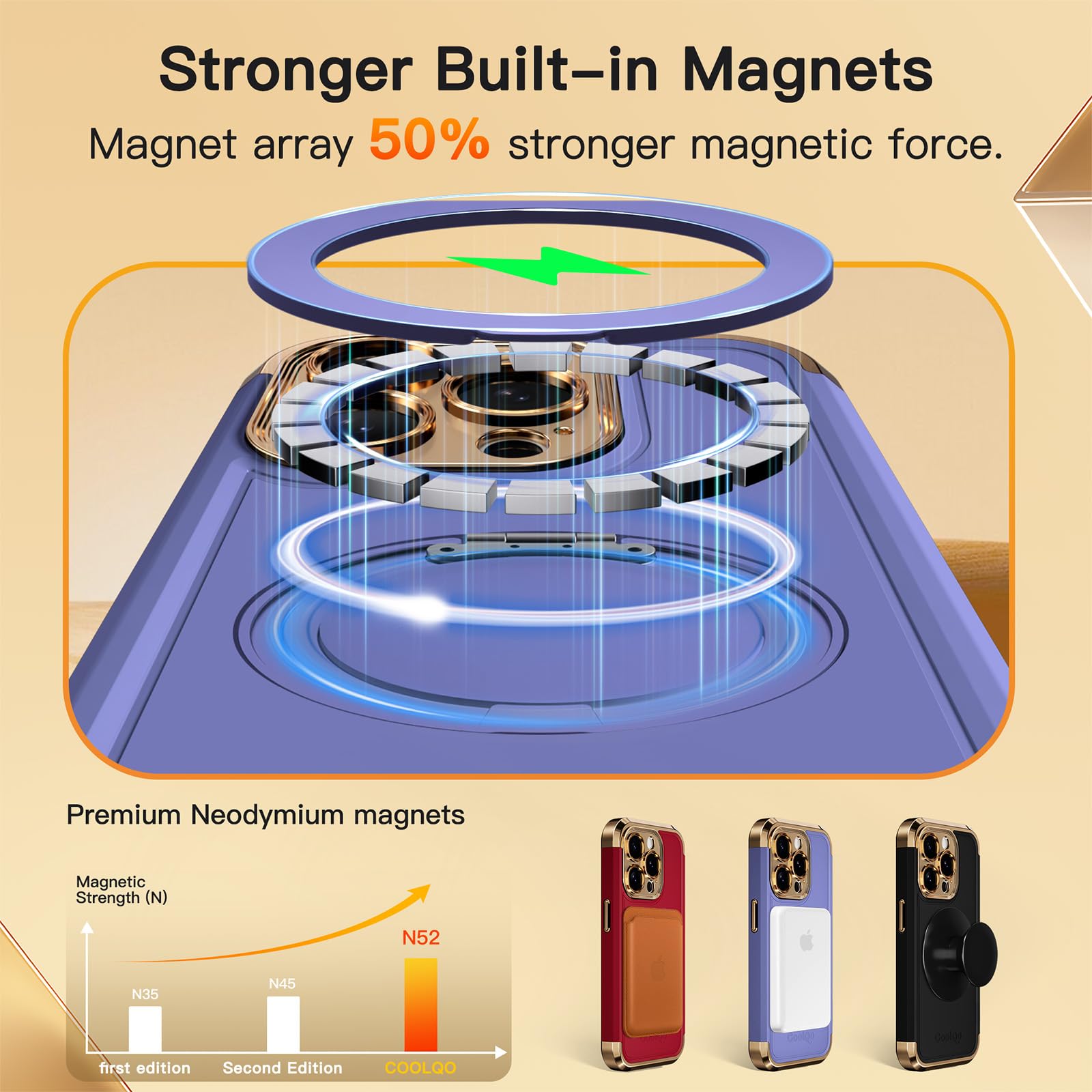 Foto 5 pulgar | Funda De Teléfono Coolqo Para Iphone 15 Pro Max Con Soporte Magnético - Venta Internacional.