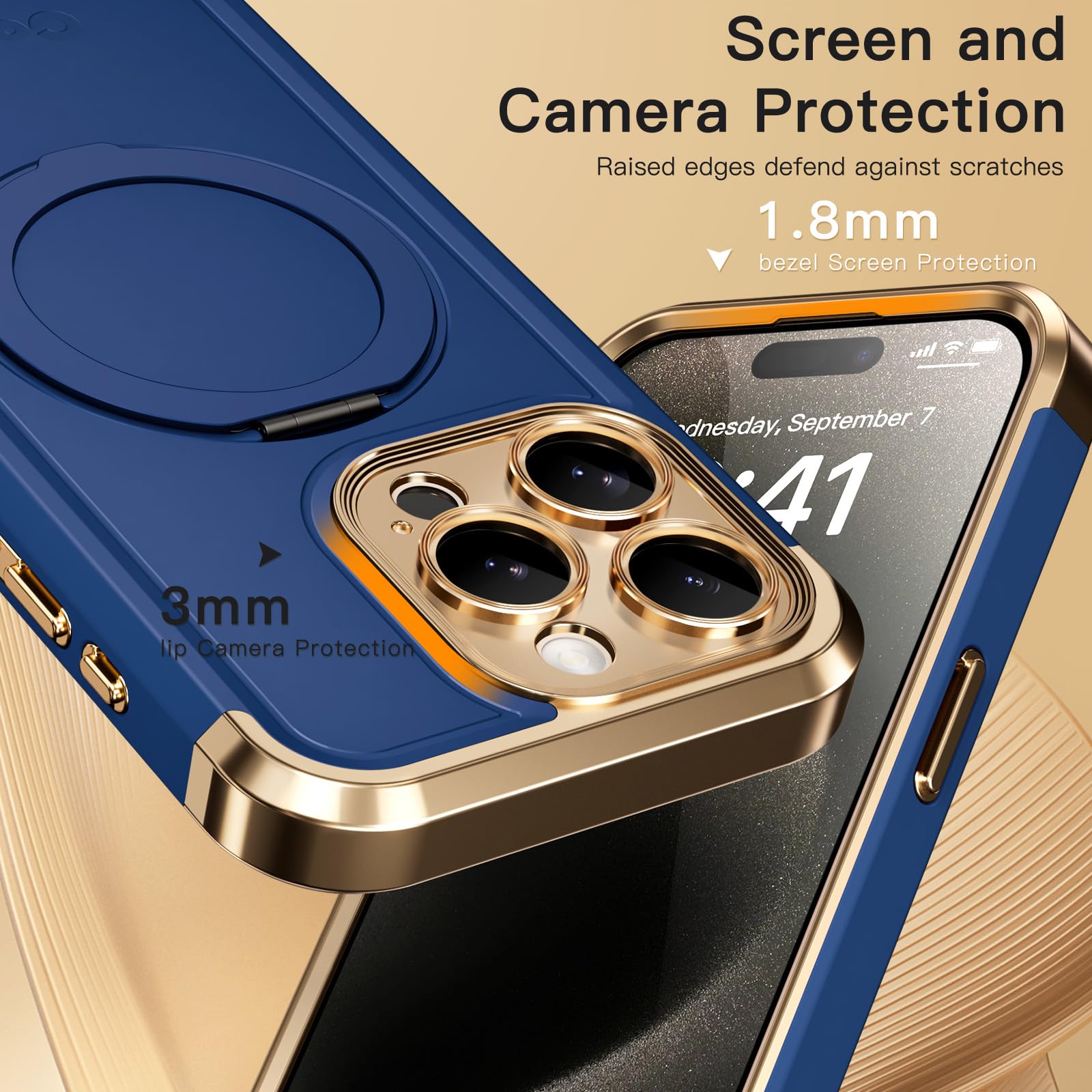 Foto 7 pulgar | Funda De Teléfono Coolqo Para Iphone 15 Pro Max Con Soporte Magnético Azul - Venta Internacional.