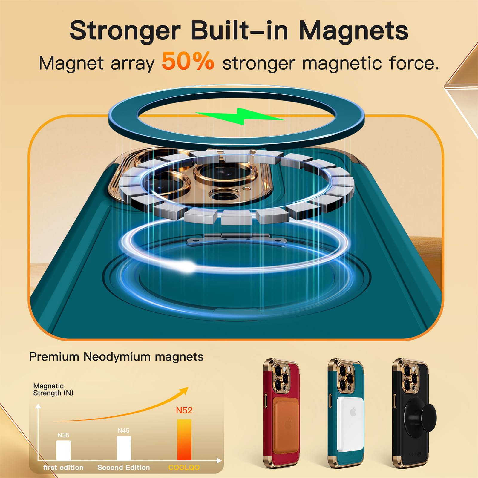 Foto 5 pulgar | Funda De Teléfono Coolqo Para Iphone 15 Pro Max Con Soporte Magnético - Venta Internacional.