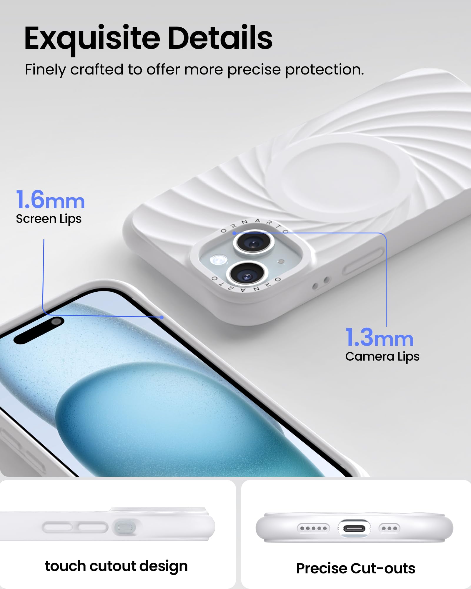 Foto 5 pulgar | Funda Ornarto Vortuxe Para Iphone 15 6.1 De Silicona Blanca - Venta Internacional.