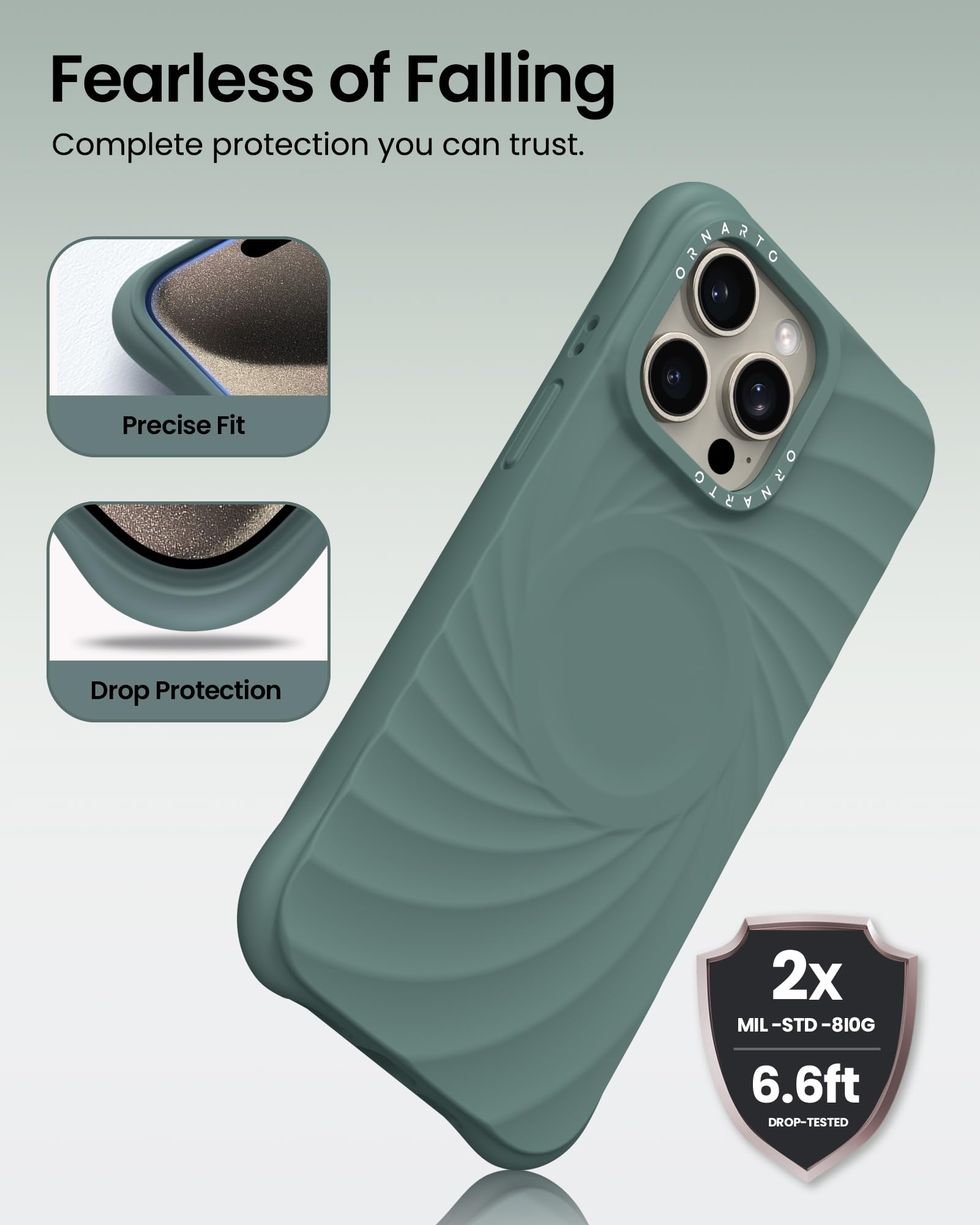 Foto 4 pulgar | Funda De Teléfono Ornarto Vortuxe Para Iphone 15 Pro Max Pine Green - Venta Internacional.