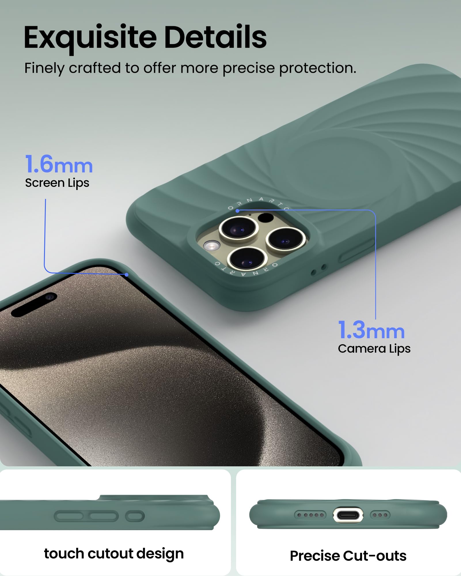 Foto 5 pulgar | Funda De Teléfono Ornarto Vortuxe Para Iphone 15 Pro Max Pine Green - Venta Internacional.