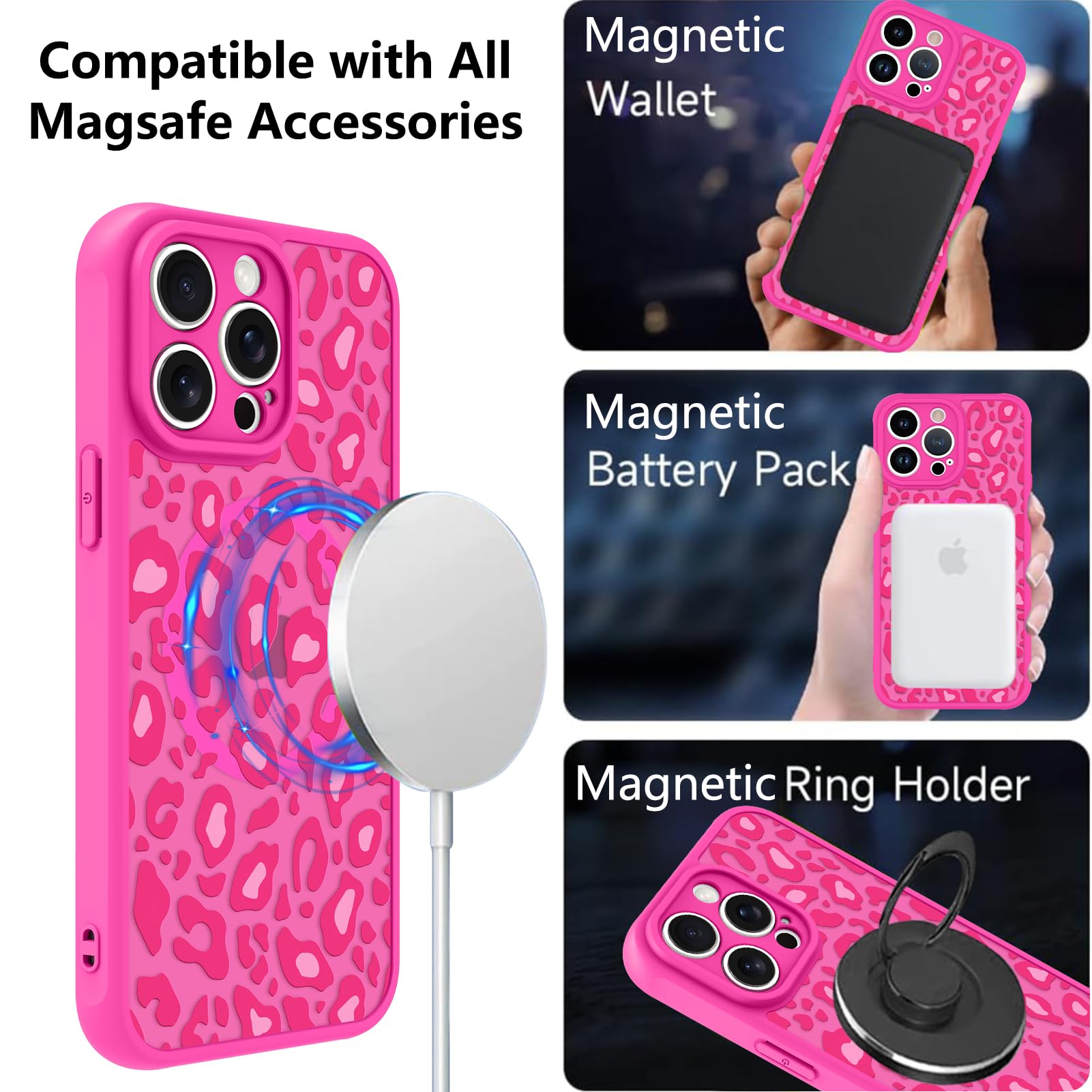 Foto 3 pulgar | Funda Iphone 12 Pro Max Kanghar Con Estampado De Leopardo Rosa Intenso - Venta Internacional.