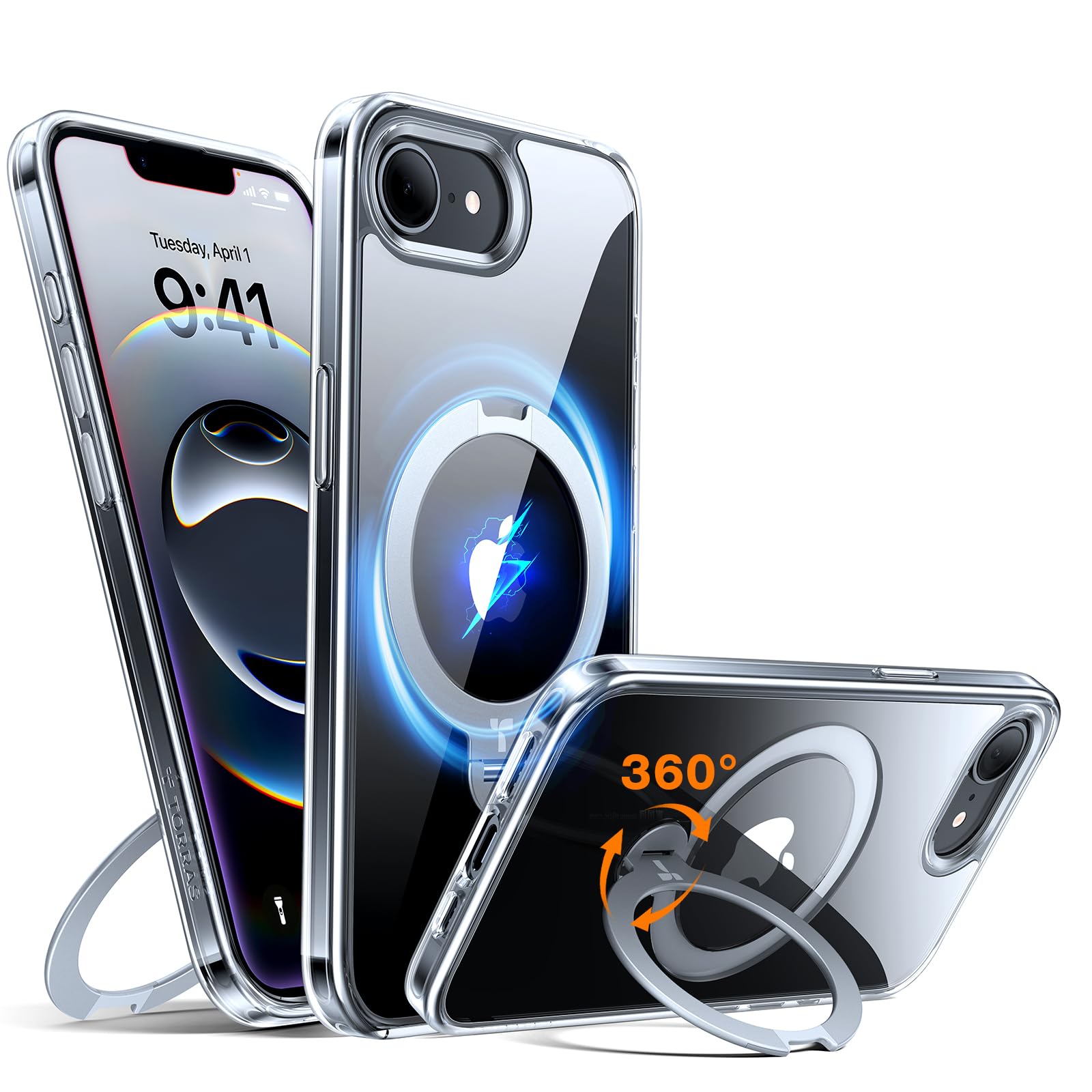 Funda De Teléfono Torras 360° Spin Para Iphone 16e Con Soporte 2025, Transparente - Venta Internacional.
