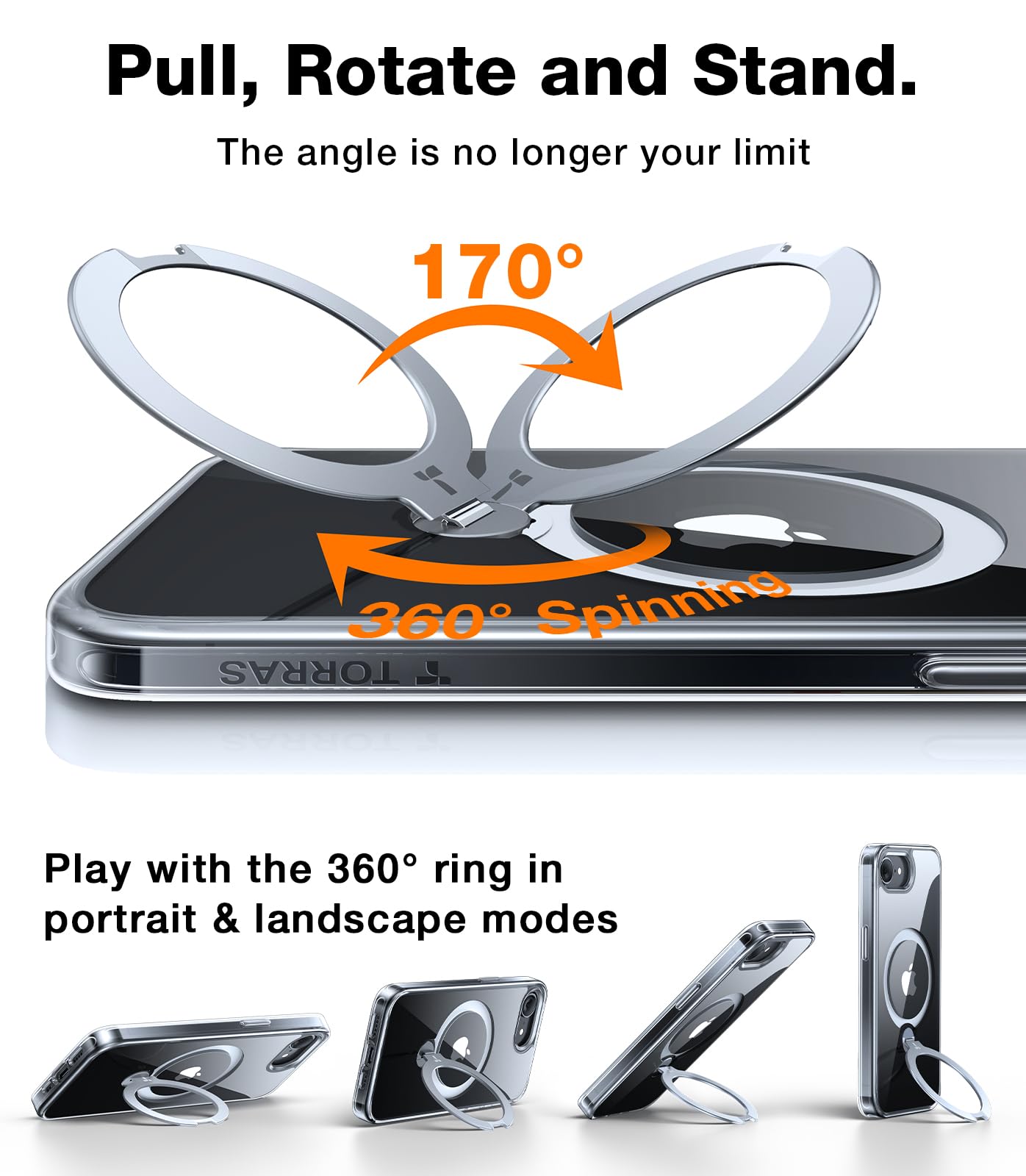Foto 3 pulgar | Funda De Teléfono Torras 360° Spin Para Iphone 16e Con Soporte 2025, Transparente - Venta Internacional.