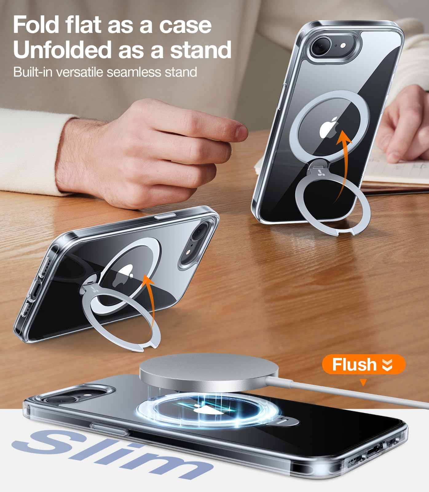 Foto 5 pulgar | Funda De Teléfono Torras 360° Spin Para Iphone 16e Con Soporte 2025, Transparente - Venta Internacional.