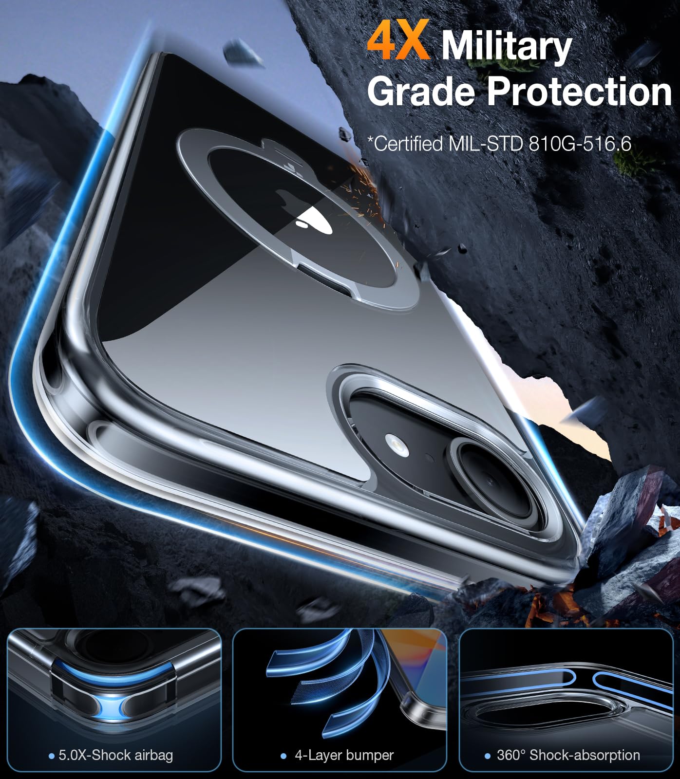 Foto 7 pulgar | Funda De Teléfono Torras 360° Spin Para Iphone 16e Con Soporte 2025, Transparente - Venta Internacional.