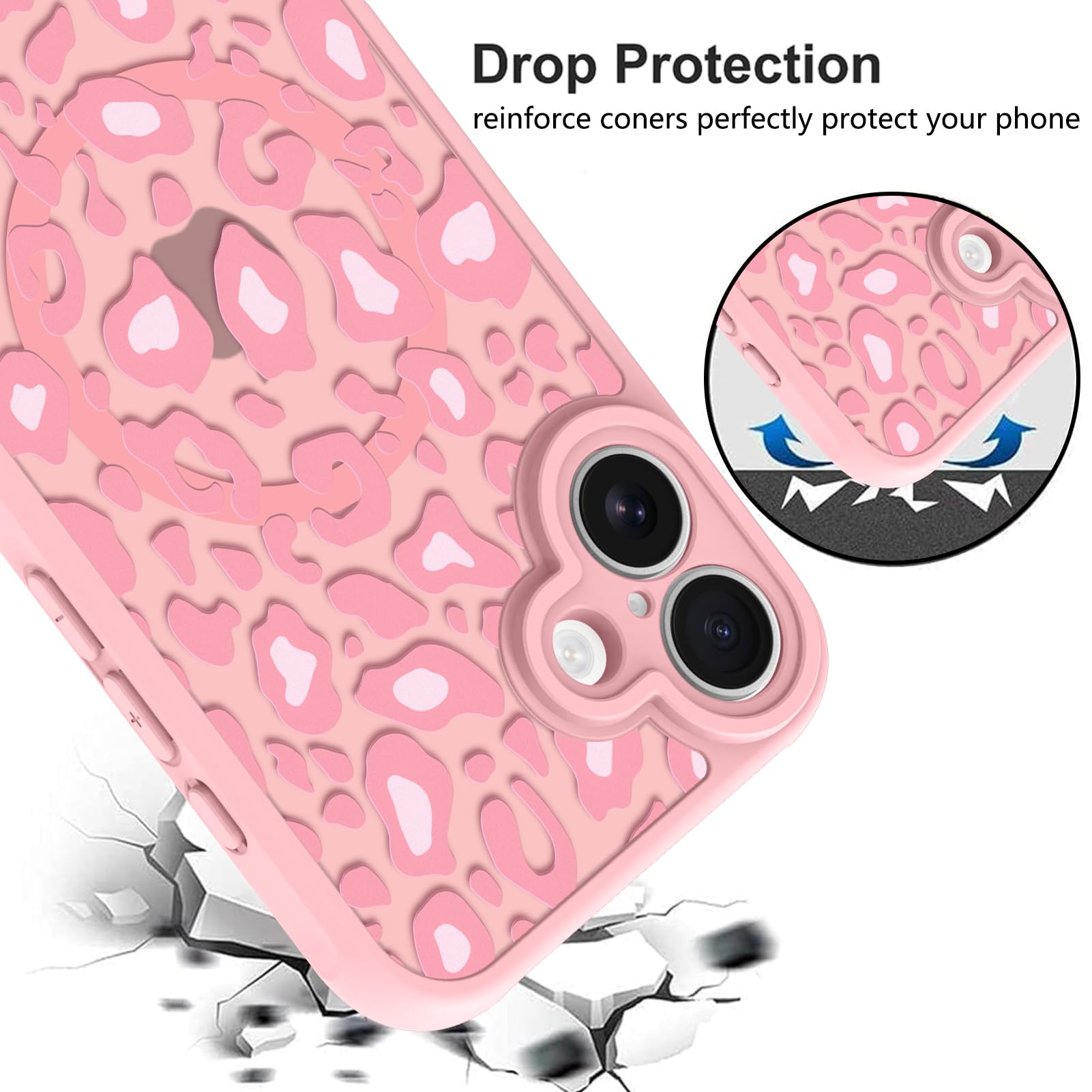 Foto 5 pulgar | Funda Kanghar Para Iphone 16 Con Estampado De Leopardo Rosa 6.1 Y Magsafe - Venta Internacional.