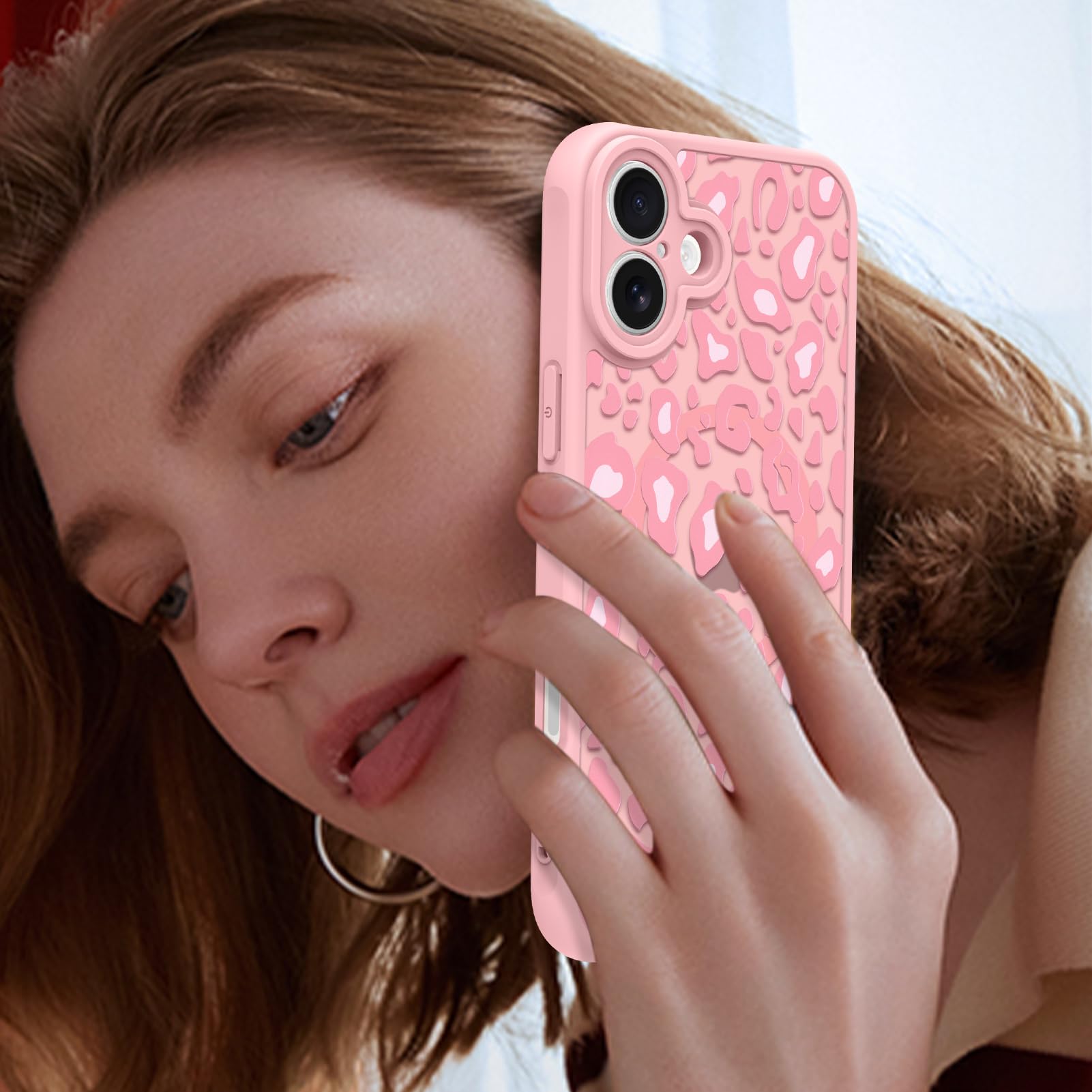 Foto 7 pulgar | Funda Kanghar Para Iphone 16 Con Estampado De Leopardo Rosa 6.1 Y Magsafe - Venta Internacional.
