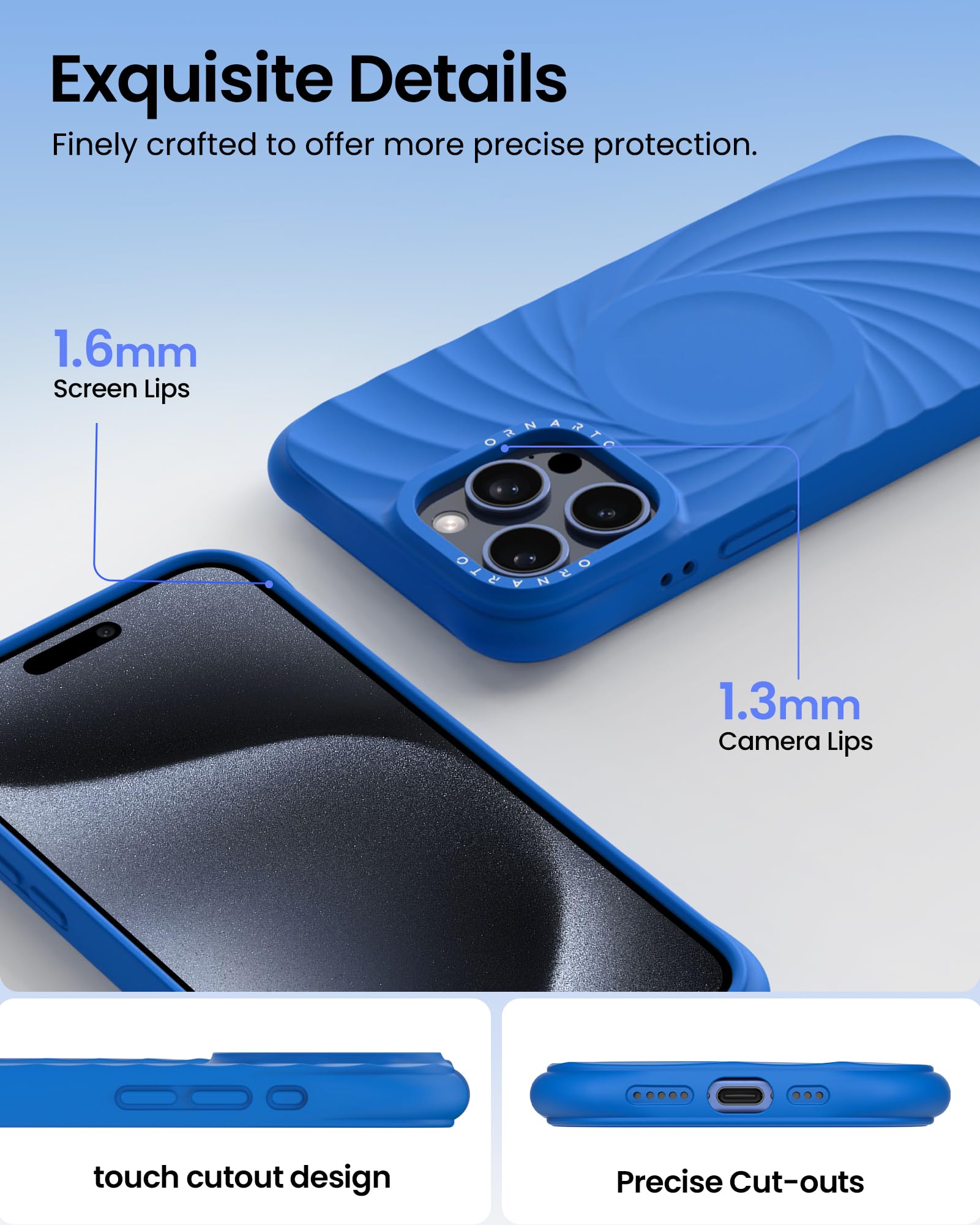 Foto 5 pulgar | Funda De Teléfono Ornarto Vortuxe Para Iphone 15 Pro 6.1 - Azure - Venta Internacional.