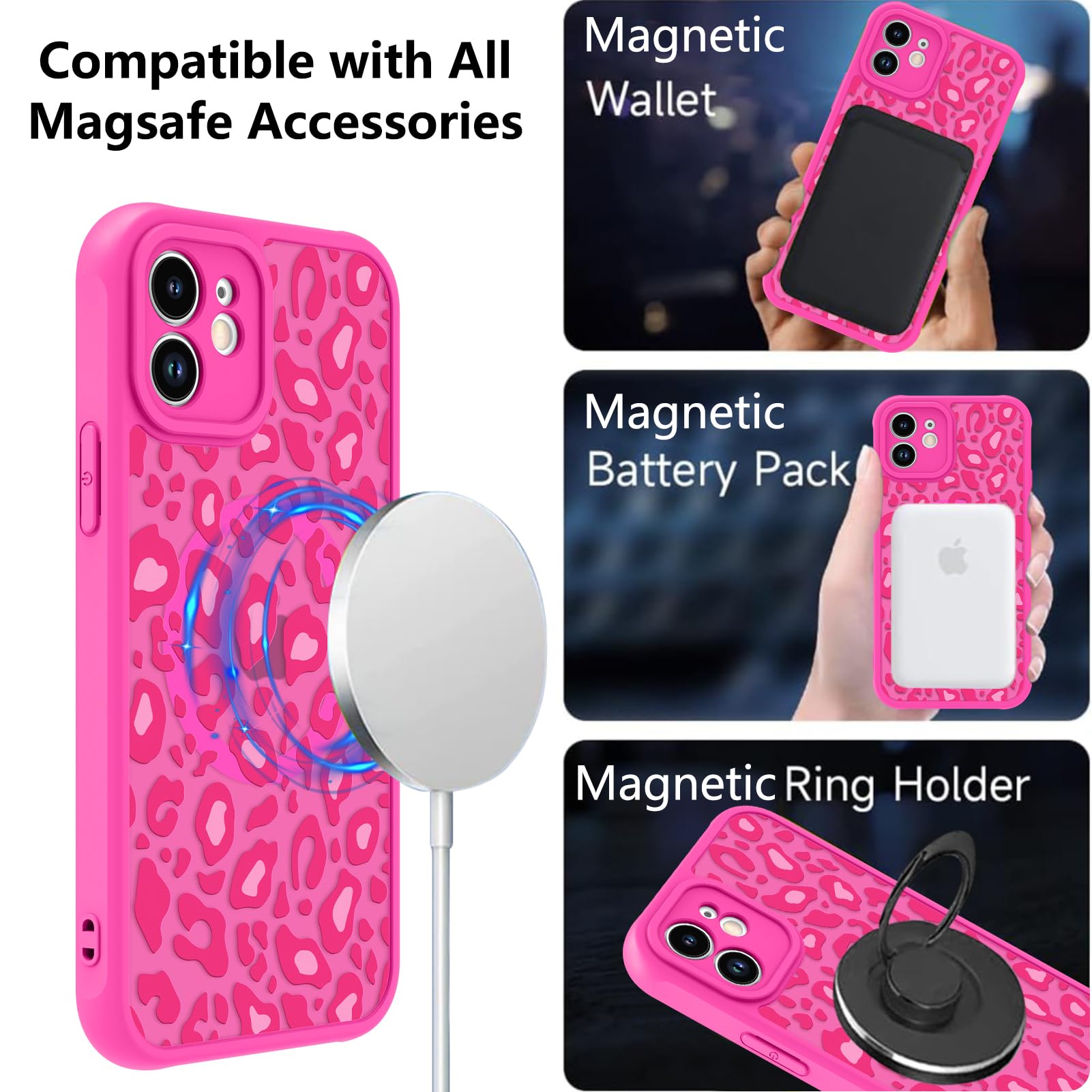 Foto 3 pulgar | Funda Kanghar Para Iphone 12 Con Estampado De Leopardo Rosa Intenso De 6.1 Pulgadas - Venta Internacional.