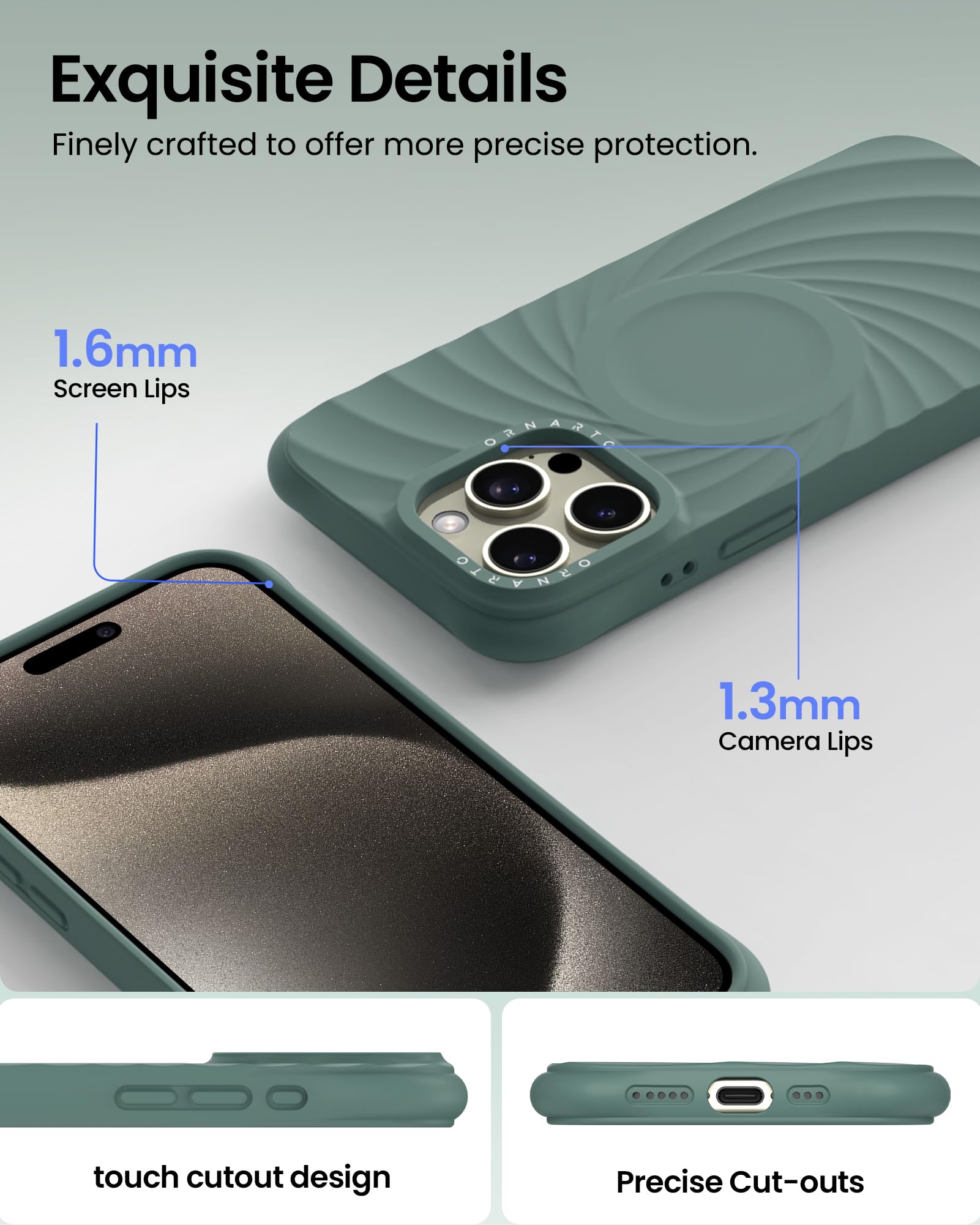 Foto 5 pulgar | Funda De Teléfono Ornarto Vortuxe Para Iphone 15 Pro, Color Verde Pino - Venta Internacional.