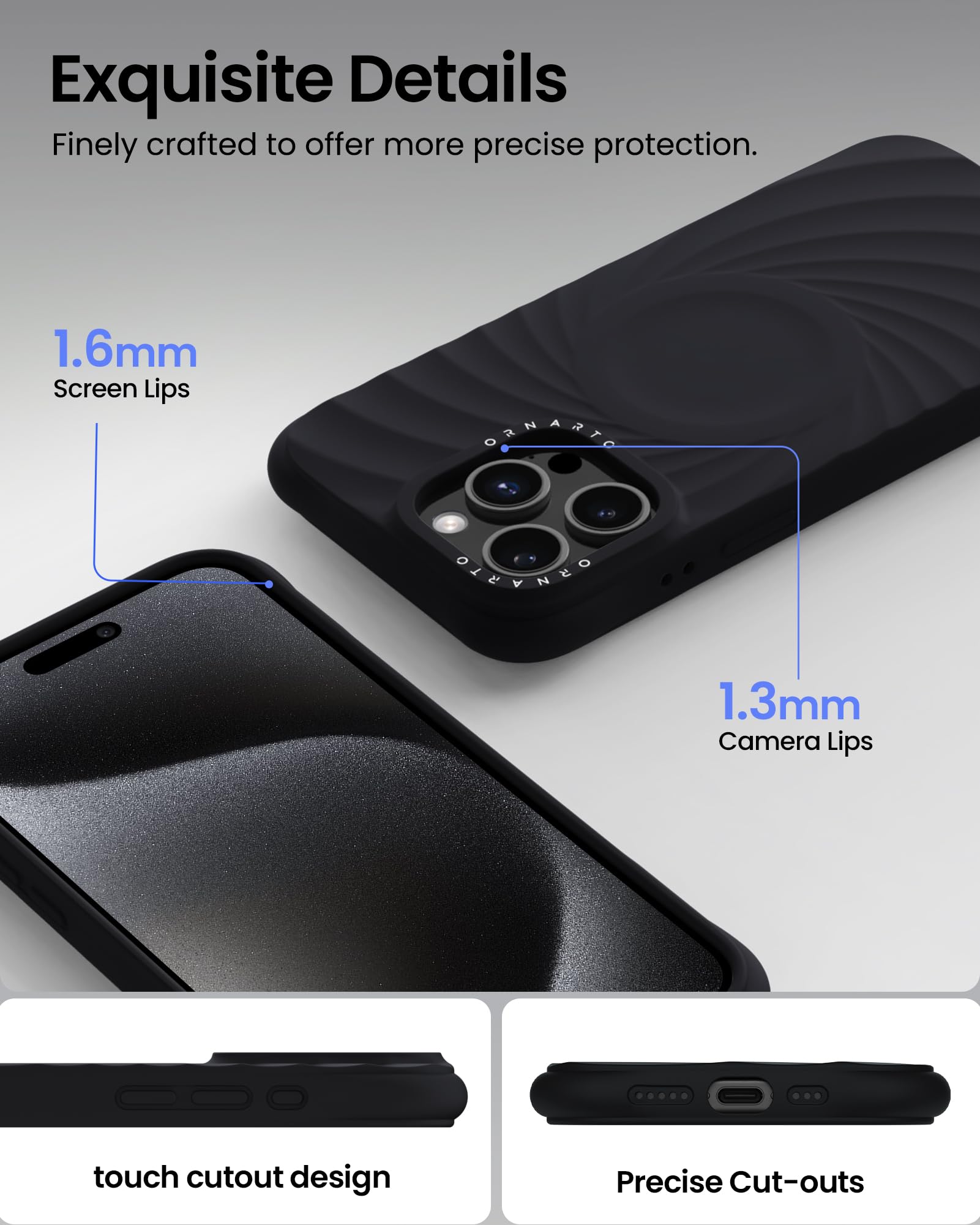 Foto 5 pulgar | Funda De Teléfono Ornarto Vortuxe Para Iphone 15 Pro Max Negra - Venta Internacional.
