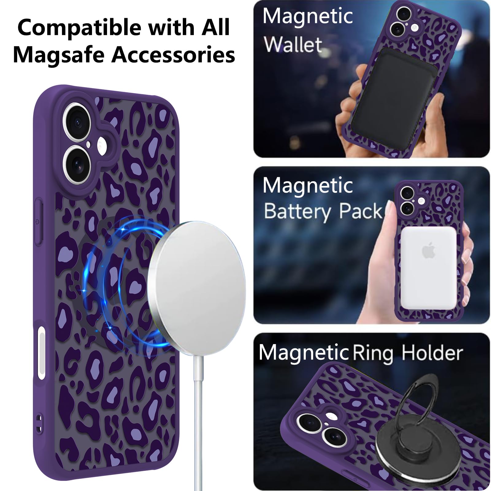 Foto 3 pulgar | Funda Kanghar Para Iphone 16 Con Estampado De Leopardo Morado De 6.1 Pulgadas Y Magsafe - Venta Internacional.