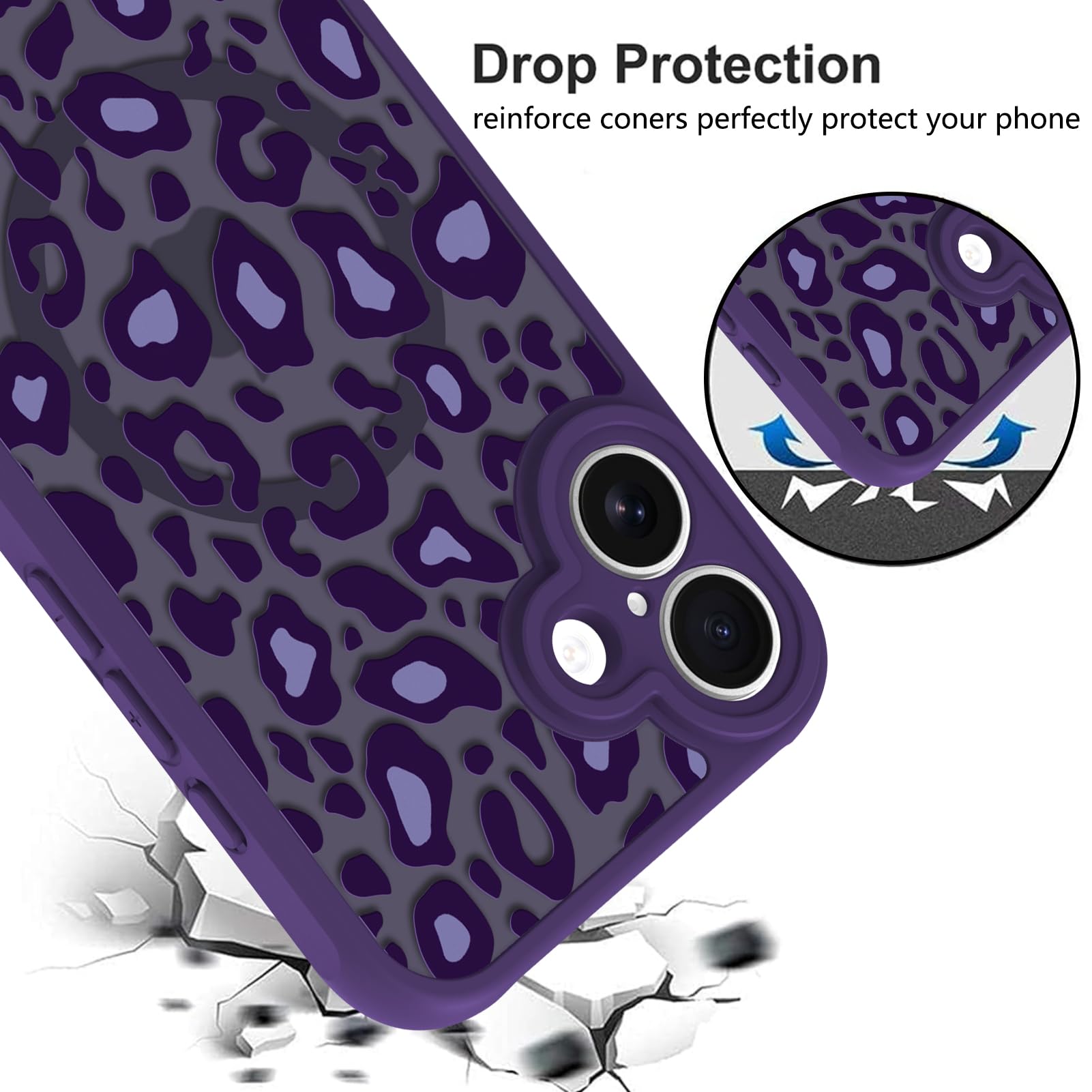 Foto 5 pulgar | Funda Kanghar Para Iphone 16 Con Estampado De Leopardo Morado De 6.1 Pulgadas Y Magsafe - Venta Internacional.