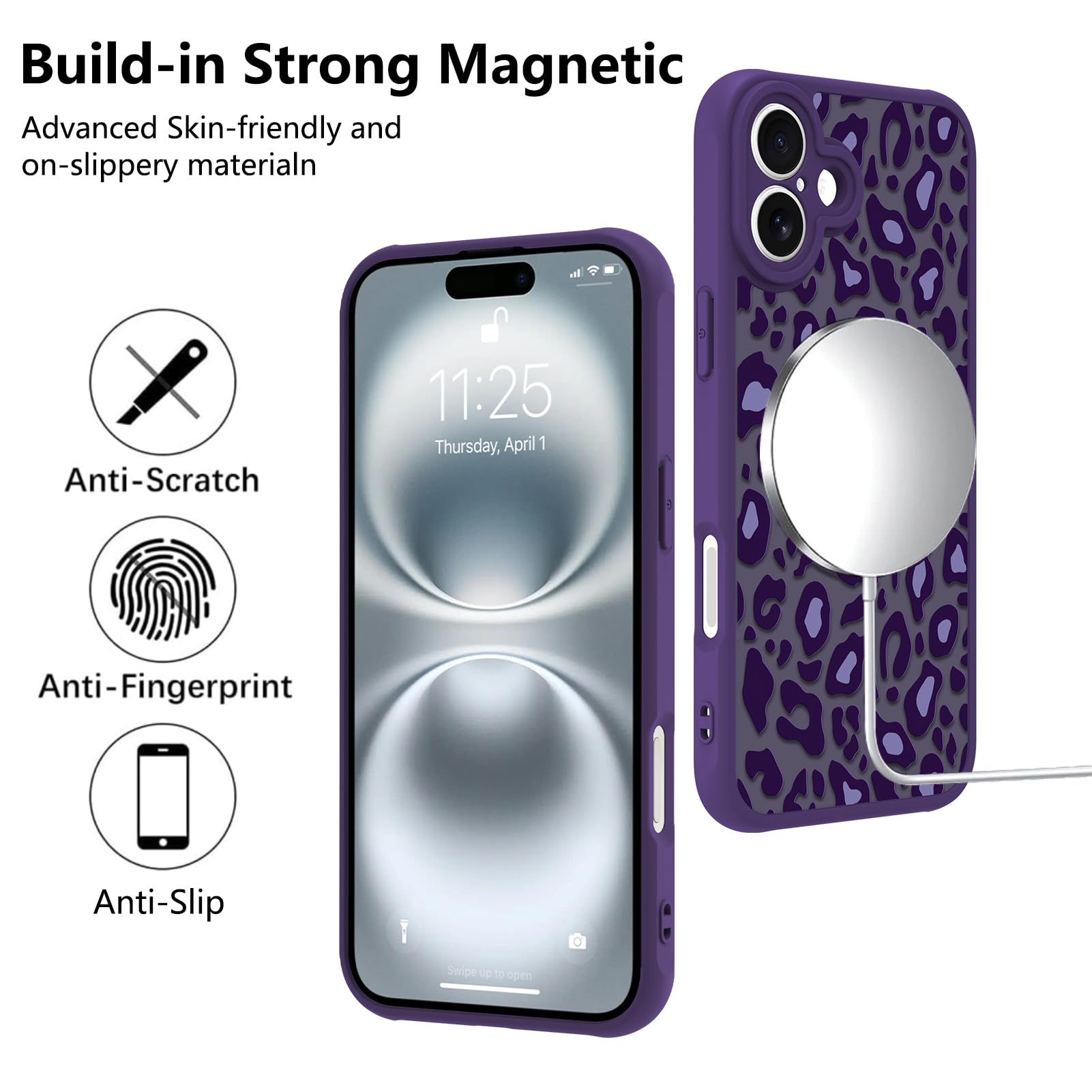 Foto 6 pulgar | Funda Kanghar Para Iphone 16 Con Estampado De Leopardo Morado De 6.1 Pulgadas Y Magsafe - Venta Internacional.