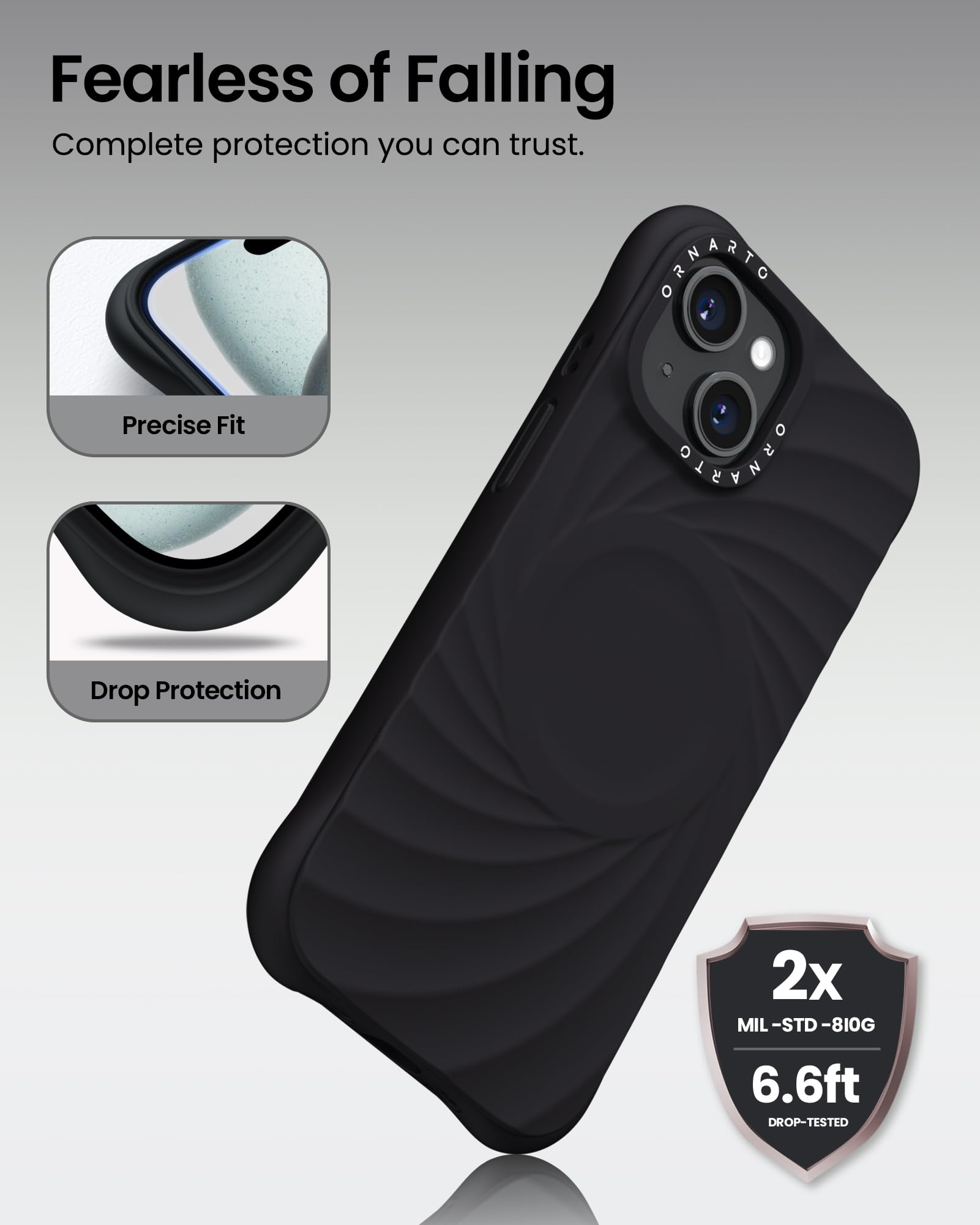 Foto 4 pulgar | Funda Ornarto Vortuxe Para Iphone 15 6.1 De Silicona Negra - Venta Internacional.