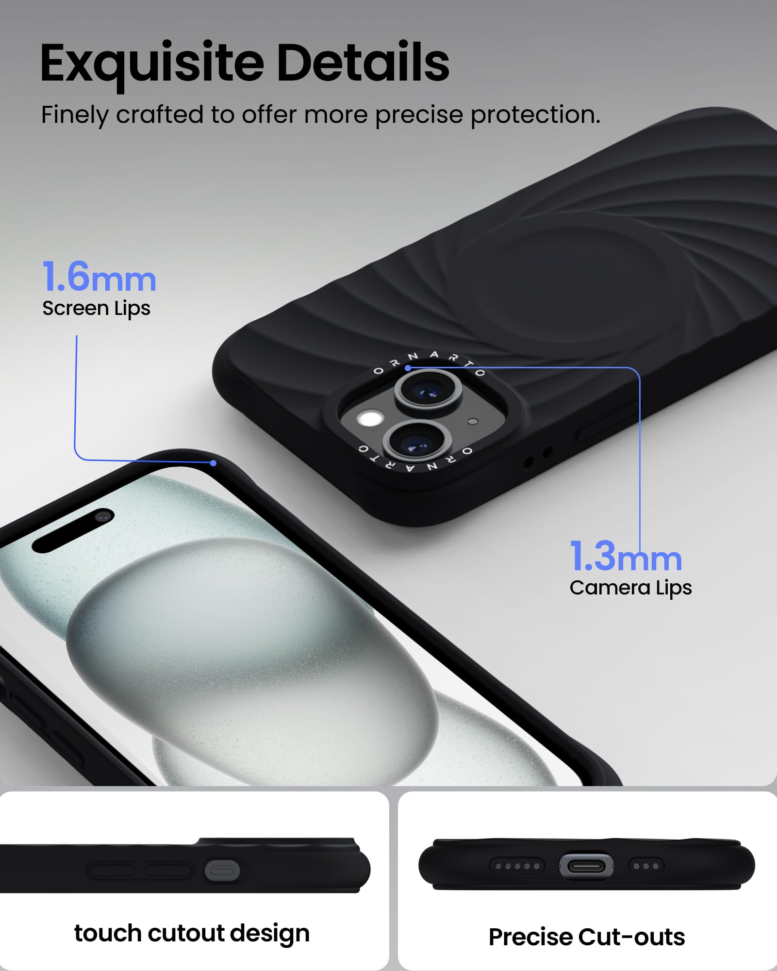 Foto 5 pulgar | Funda Ornarto Vortuxe Para Iphone 15 6.1 De Silicona Negra - Venta Internacional.