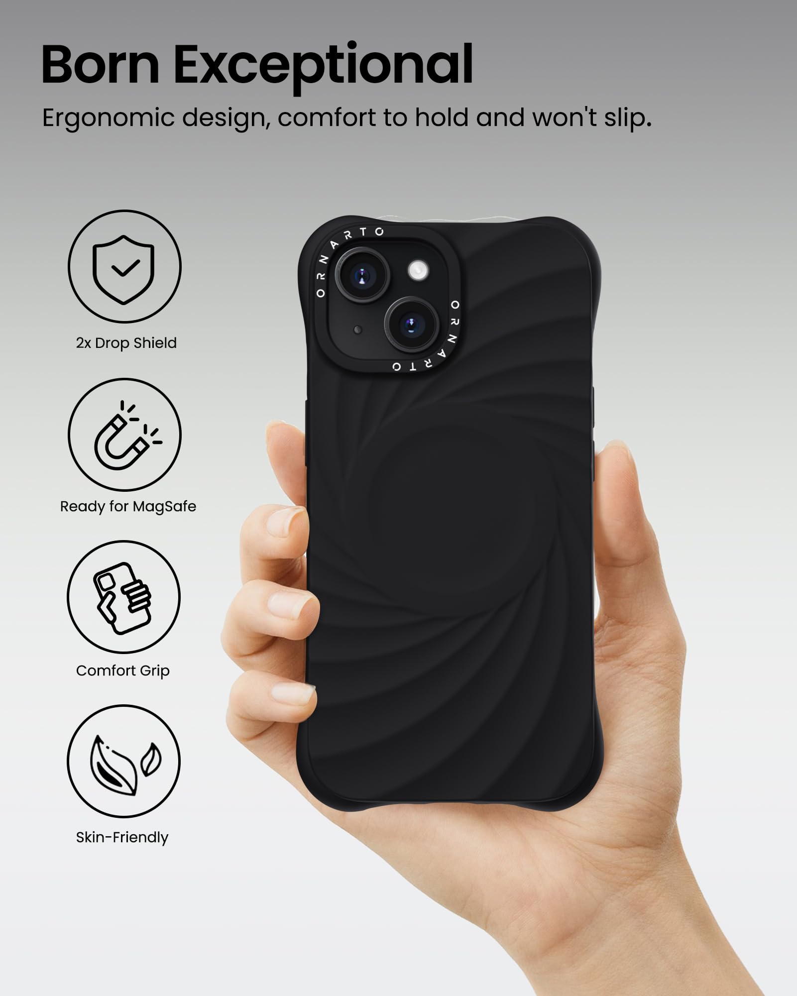 Foto 6 pulgar | Funda Ornarto Vortuxe Para Iphone 15 6.1 De Silicona Negra - Venta Internacional.