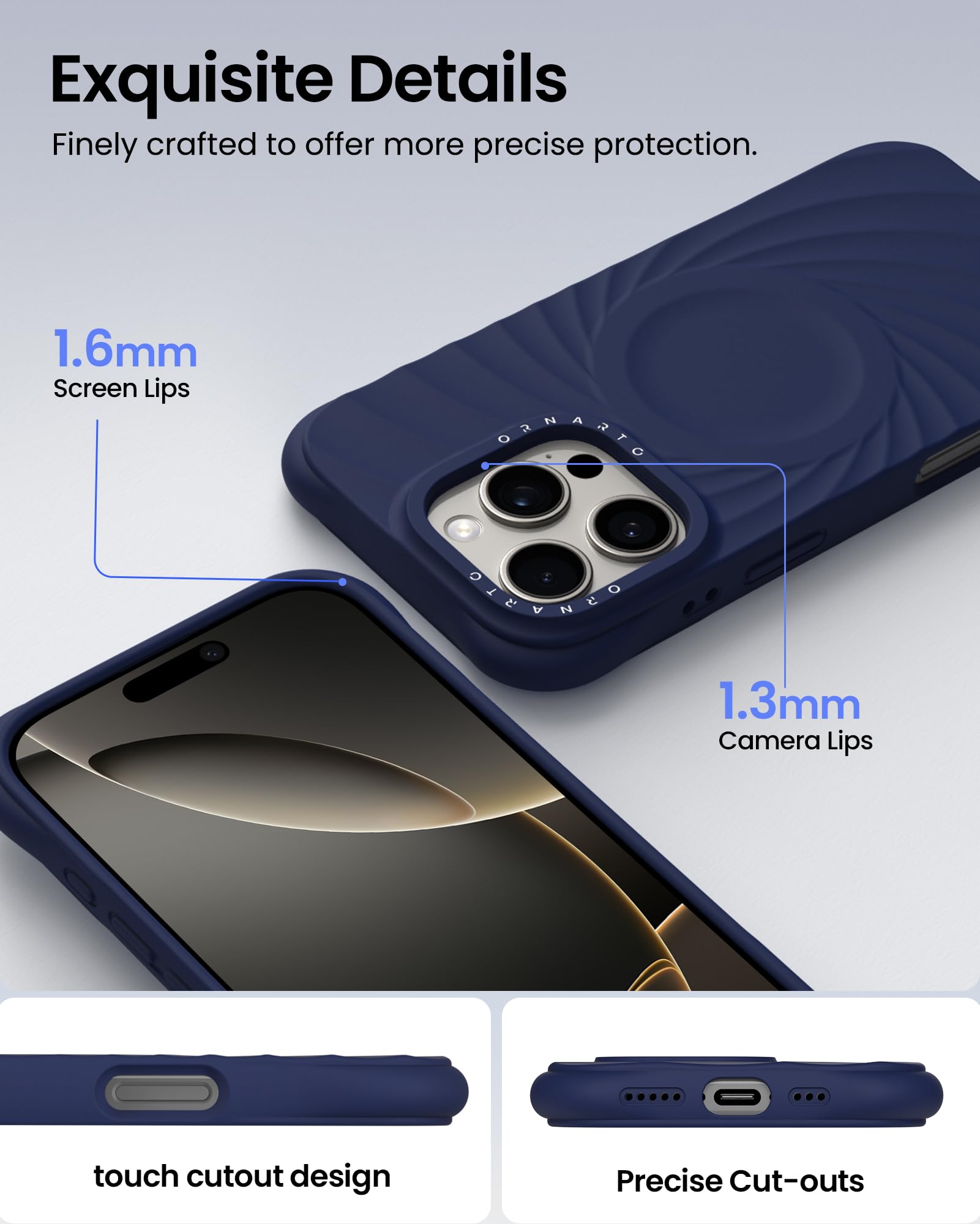 Foto 5 pulgar | Funda Ornarto Vortuxe Para Iphone 16 Pro Azul Marino - Venta Internacional.