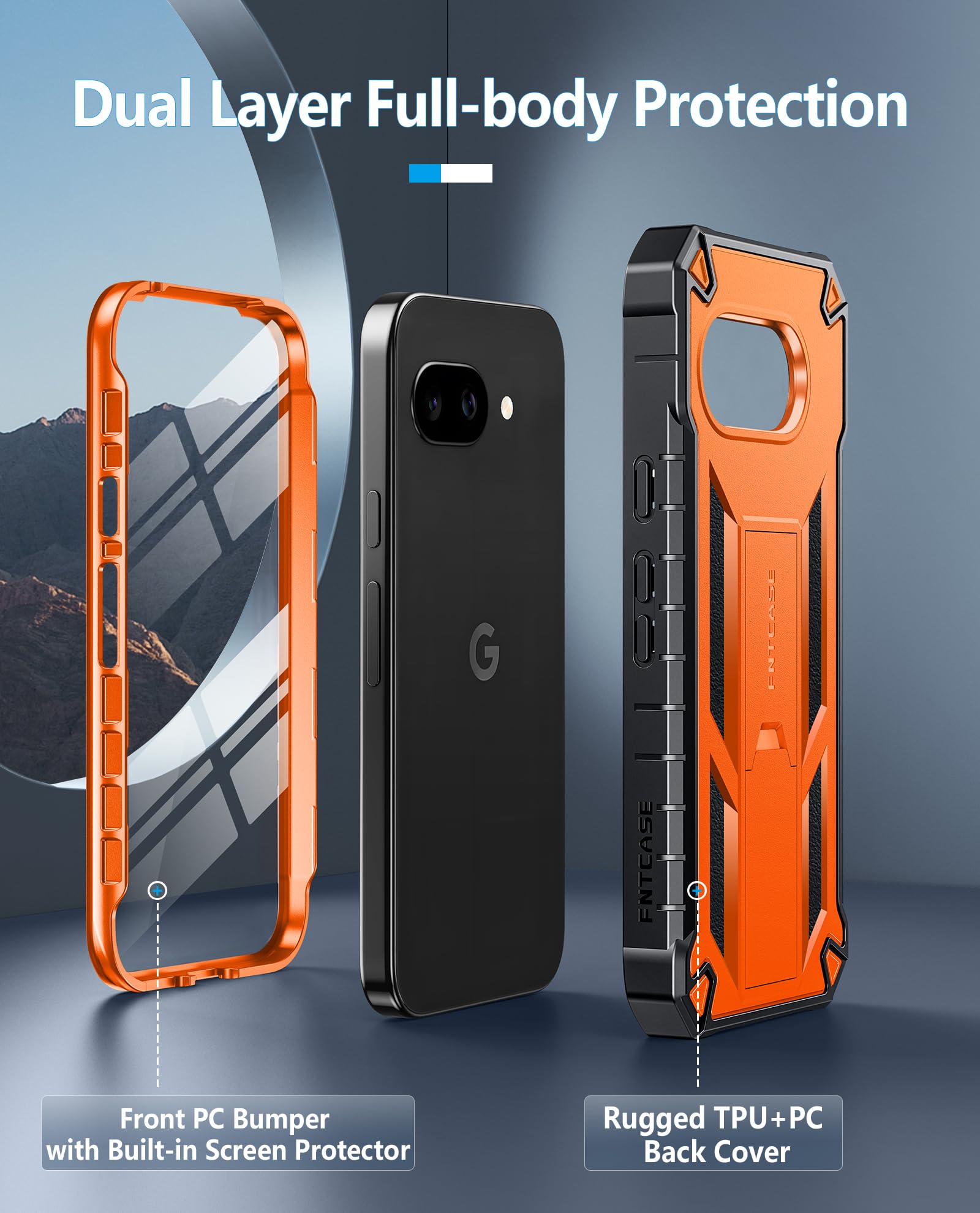 Foto 4 pulgar | Funda De Teléfono Fntcase Para Google Pixel 9a Con Soporte Naranja - Venta Internacional.